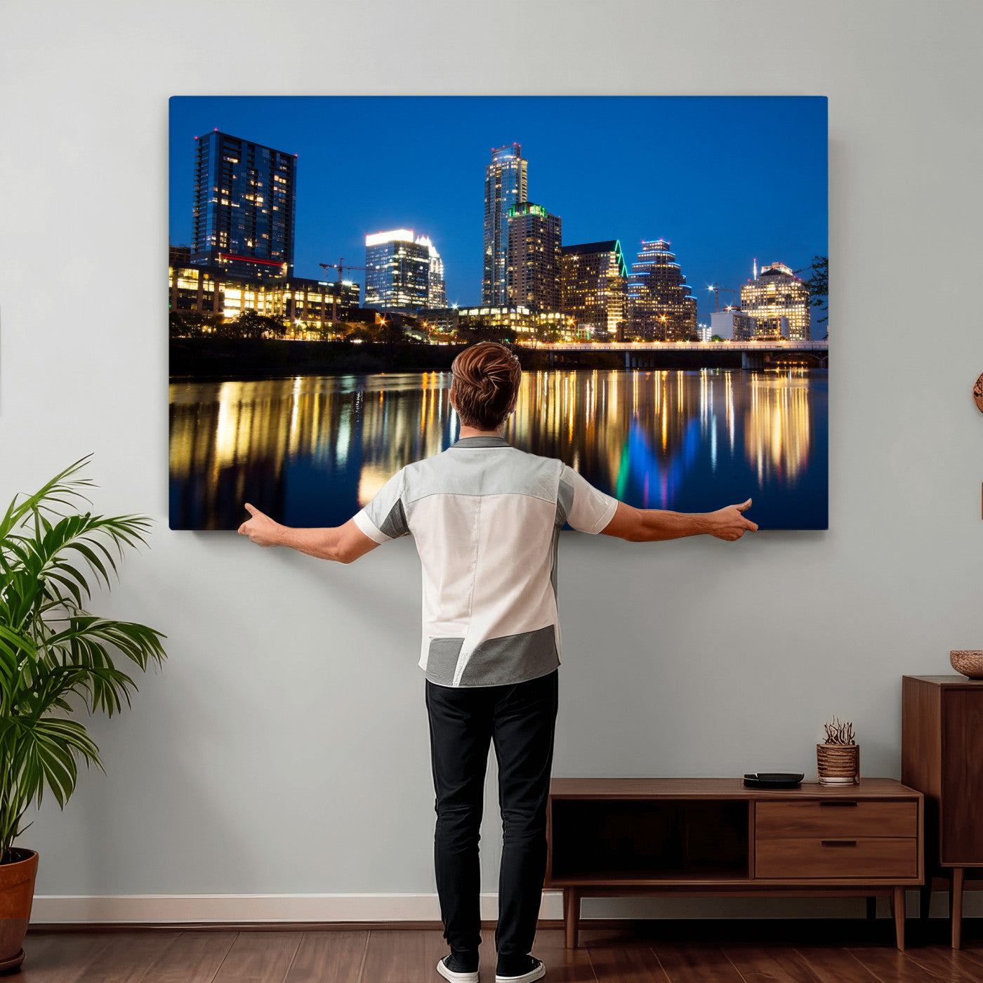21916206-MGV-CV-36X24 - Austin Skyline Wall Art Canvas Print, Austin Downtown Night Cityscape Print for Modern Urban Wall Decor