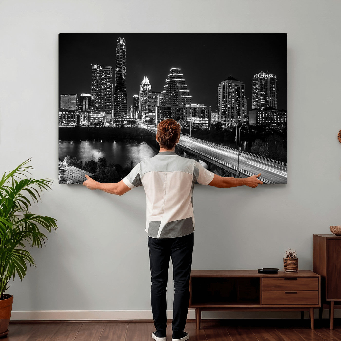 37531750-MGV-CV-36X24 - Austin Skyline Wall Art Canvas Print, Austin Downtown Night Cityscape Print for Modern Urban Wall Decor