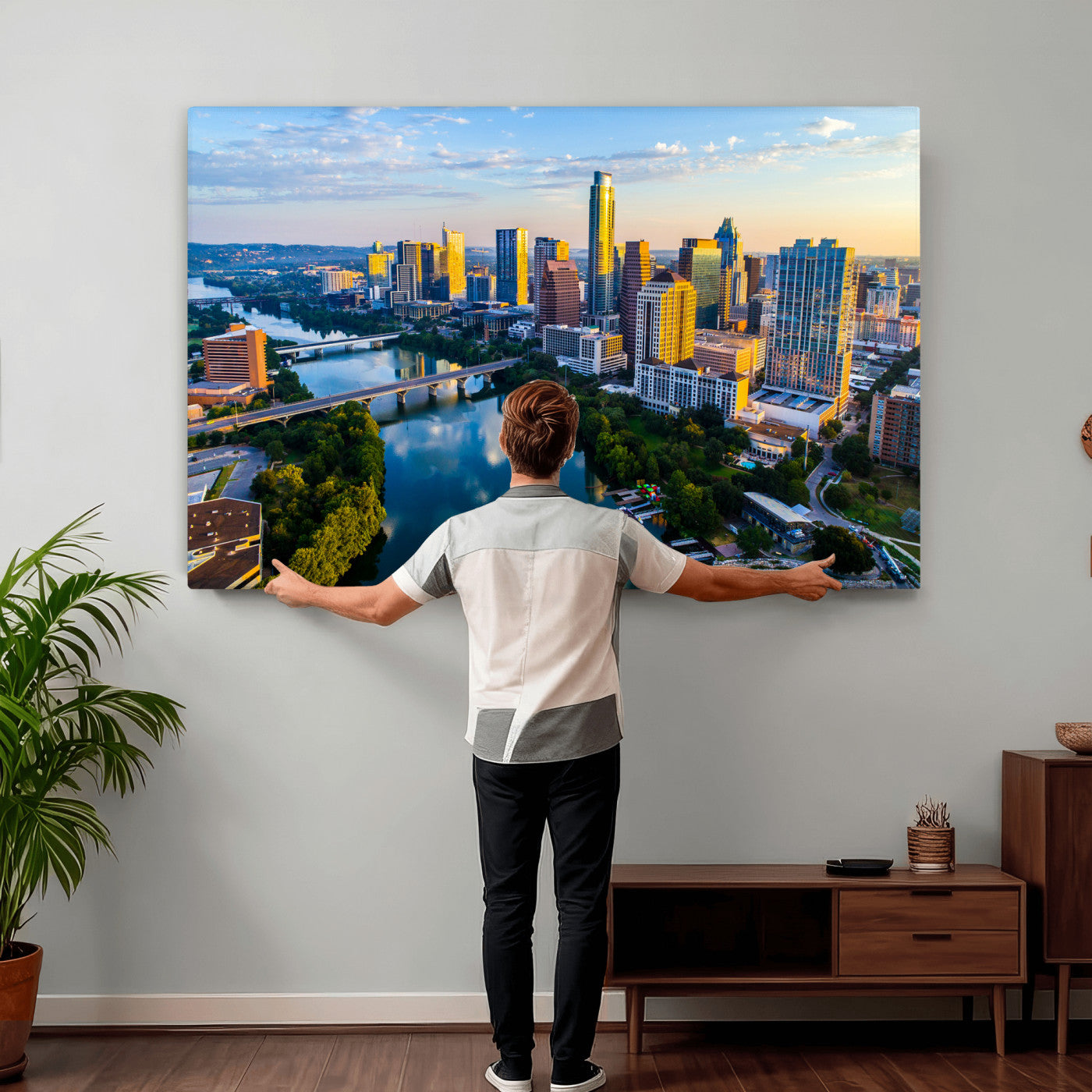 33675326-MGV-CV-36X24 - Austin Skyline Wall Art Canvas Print, Austin Downtown Night Cityscape Print for Modern Urban Wall Decor