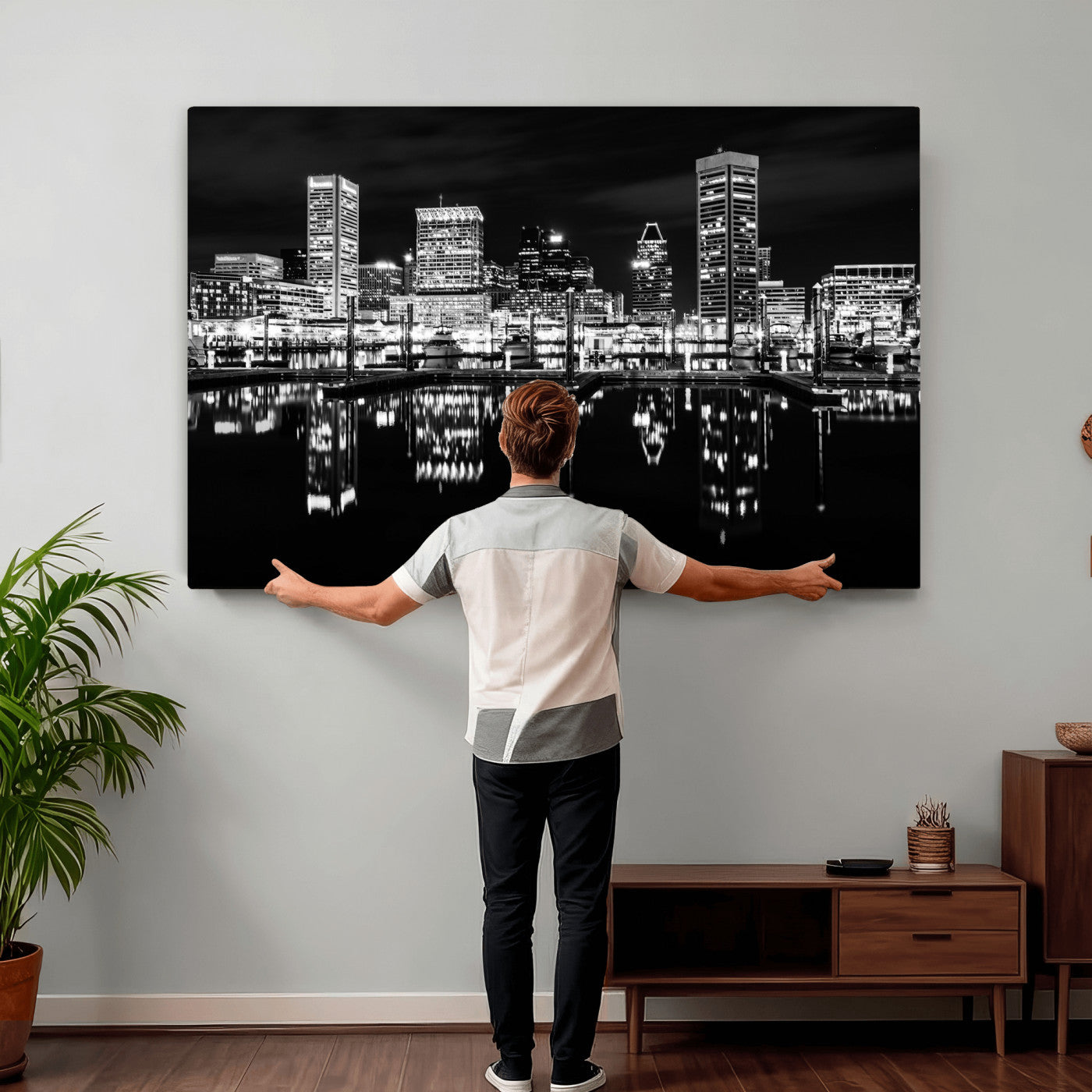 69187681-MGV-CV-36X24 - Baltimore Skyline Wall Art Canvas Print, Baltimore Downtown Night Cityscape Print for Modern Urban Wall Decor
