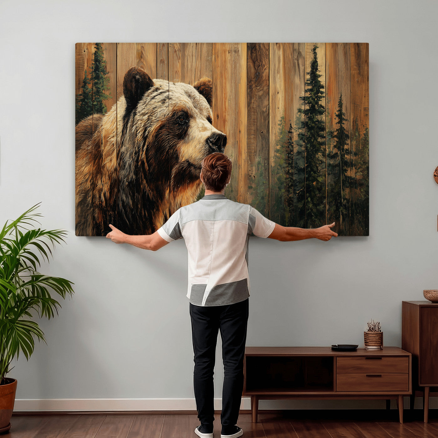 75645180-MGV-CV-36X24 - Grizzly Bear Wall Art Canvas Print, Rustic Wildlife Bear Artwork, Forest Animal Painting, Cabin Lodge Nature Wall Decor