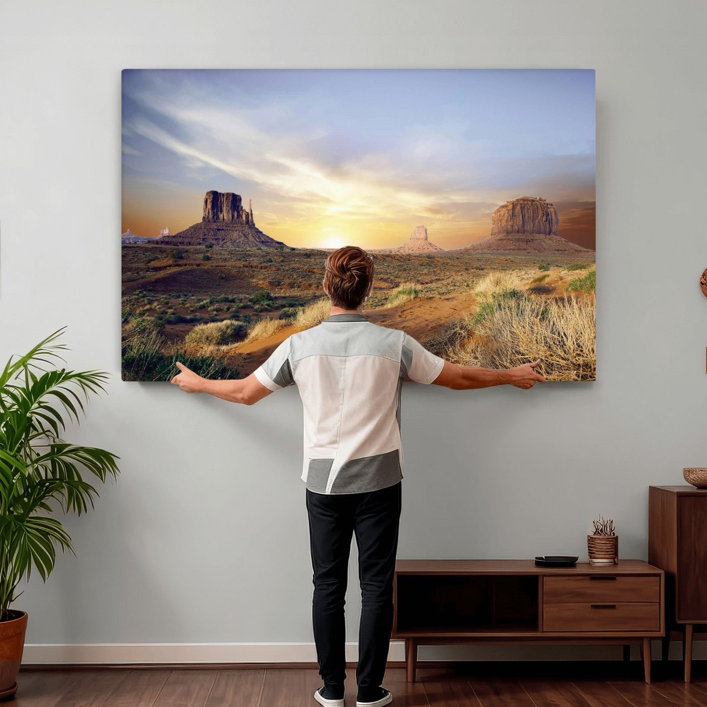 14901845-MGV-CV-36X24 - Monument Valley Desert Landscape Wall Art Canvas Print, Southwest Desert Rock Formation Canvas Print, Western Red Rock Panorama Art Printing