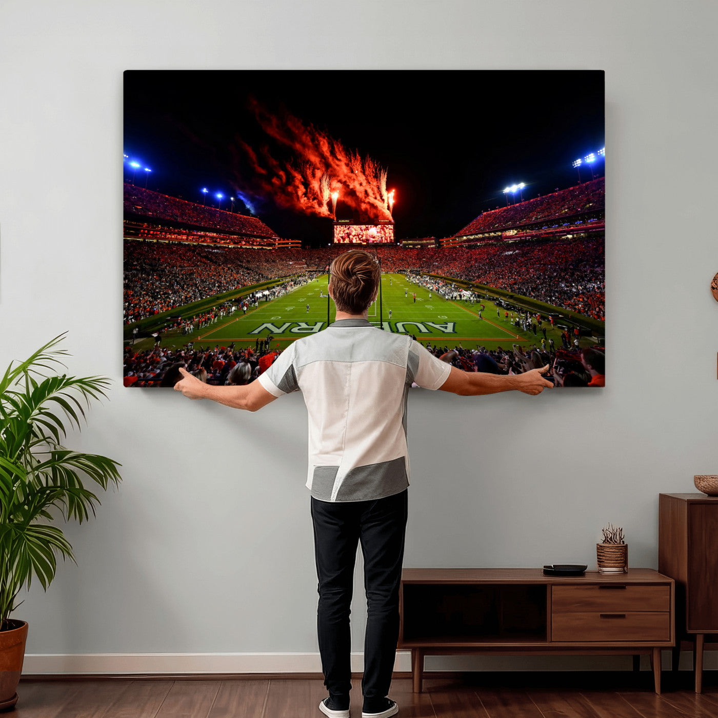 81918884-MGV-CV-36X24 - Auburn Stadium Wall Art Canvas Print, College Football Night Game Crowd, Jordan Hare Stadium Artwork