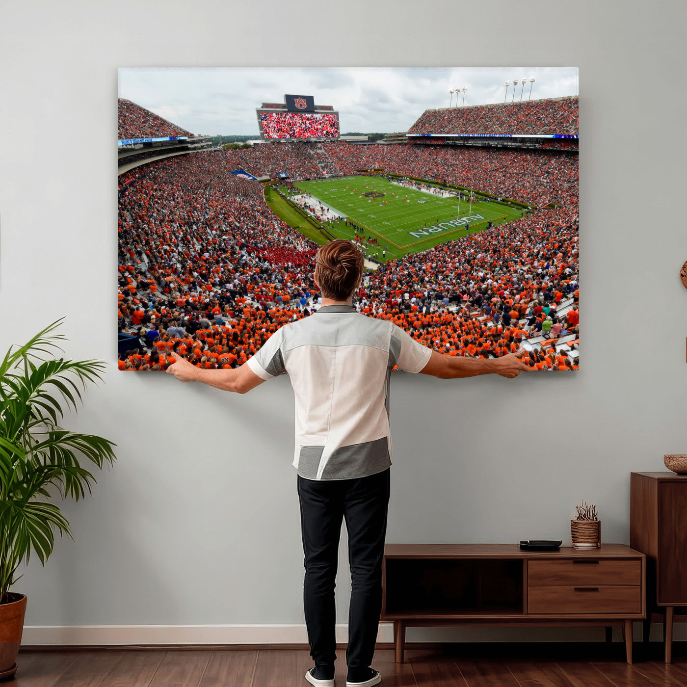 82562490-MGV-CV-36X24 - Auburn Stadium Sunset Wall Art Canvas Print, Jordan Hare Stadium Game Day Crowd, Auburn Tigers Football Artwork