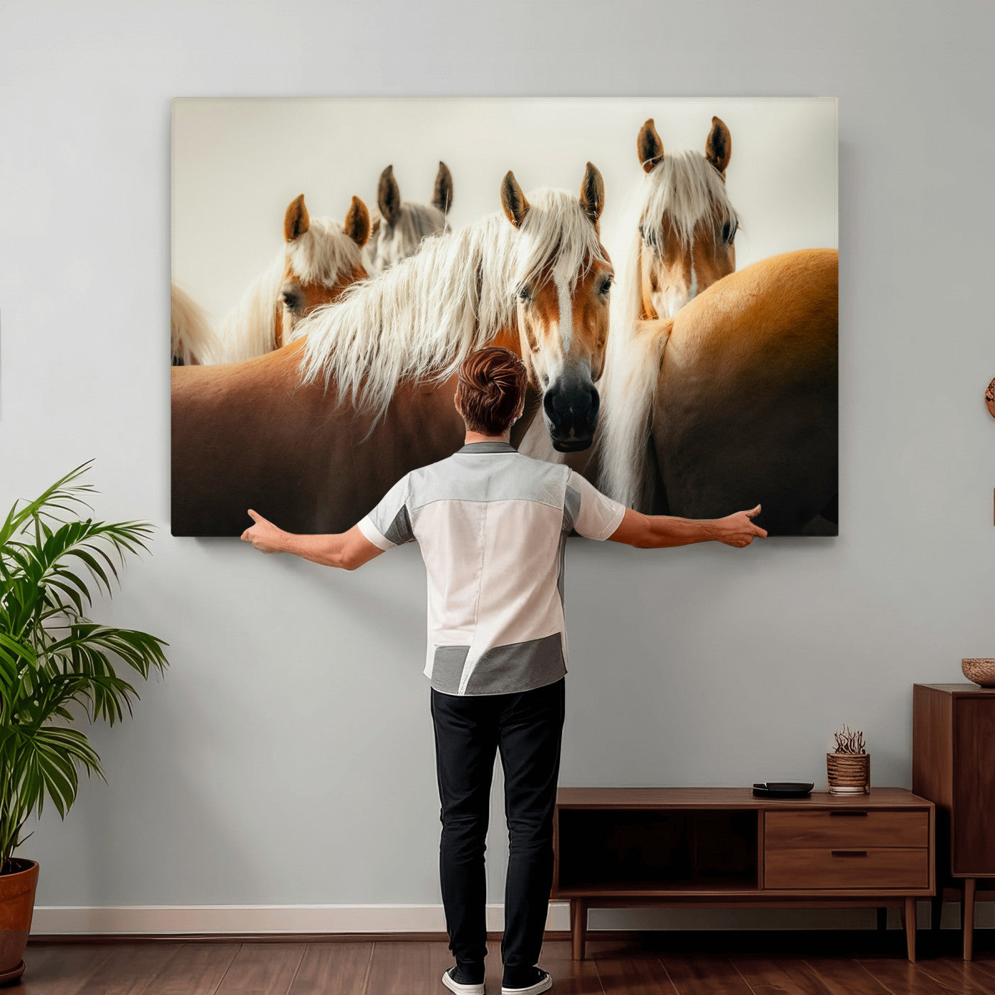 71904941-MGV-CV-36X24 - Wild Horse Herd Wall Art Canvas Print, Natural Horse Portrait Nature Wall Decor for Living Room and Office