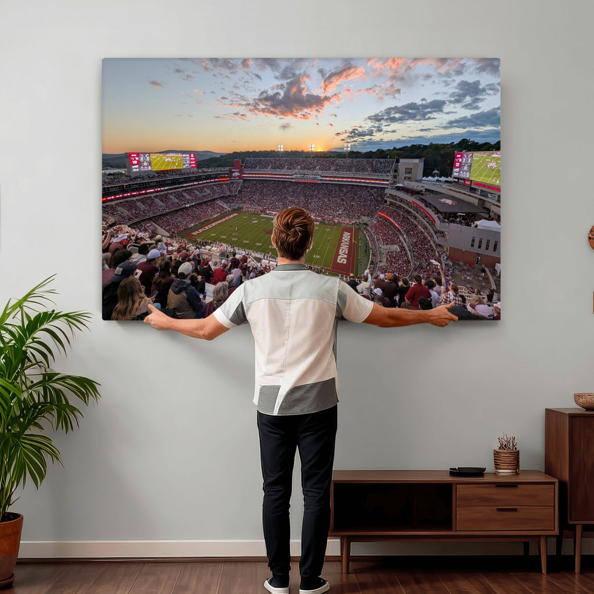 71837429-MGV-CV-36X24 - Donald W. Reynolds Razorback Stadium Wall Art Canvas Print – Arkansas Razorbacks Football Artwork for Home, Office, and Sports Room Decor