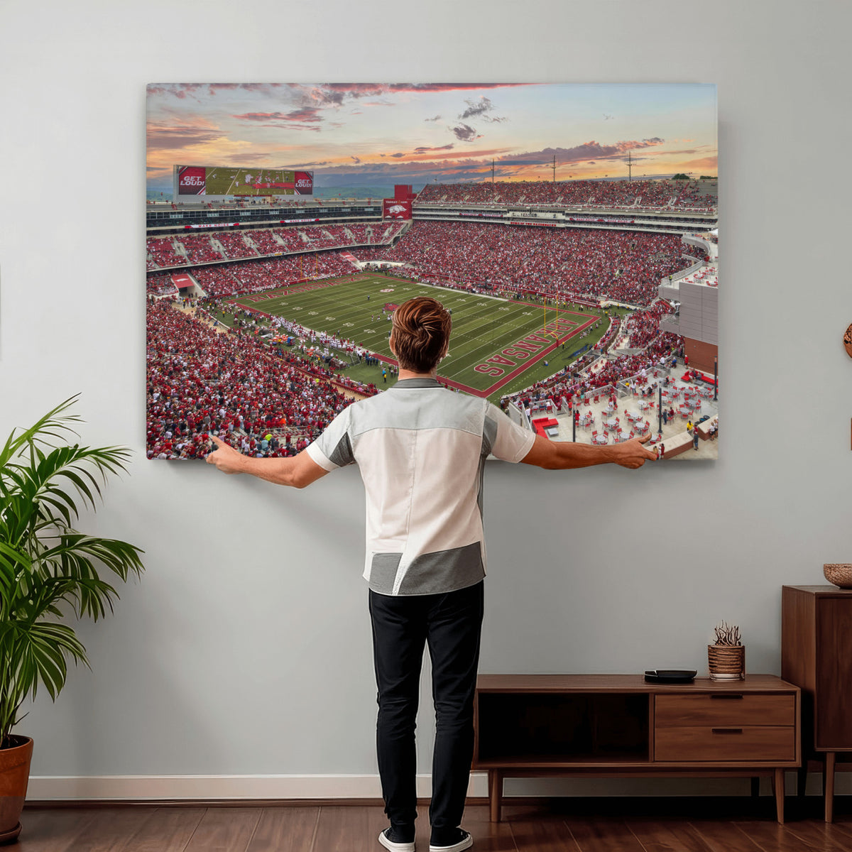 82233065-MGV-CV-36X24 - Donald W. Reynolds Razorback Stadium Wall Art Canvas Print – Arkansas Razorbacks Football Artwork for Home, Office, and Sports Room Decor