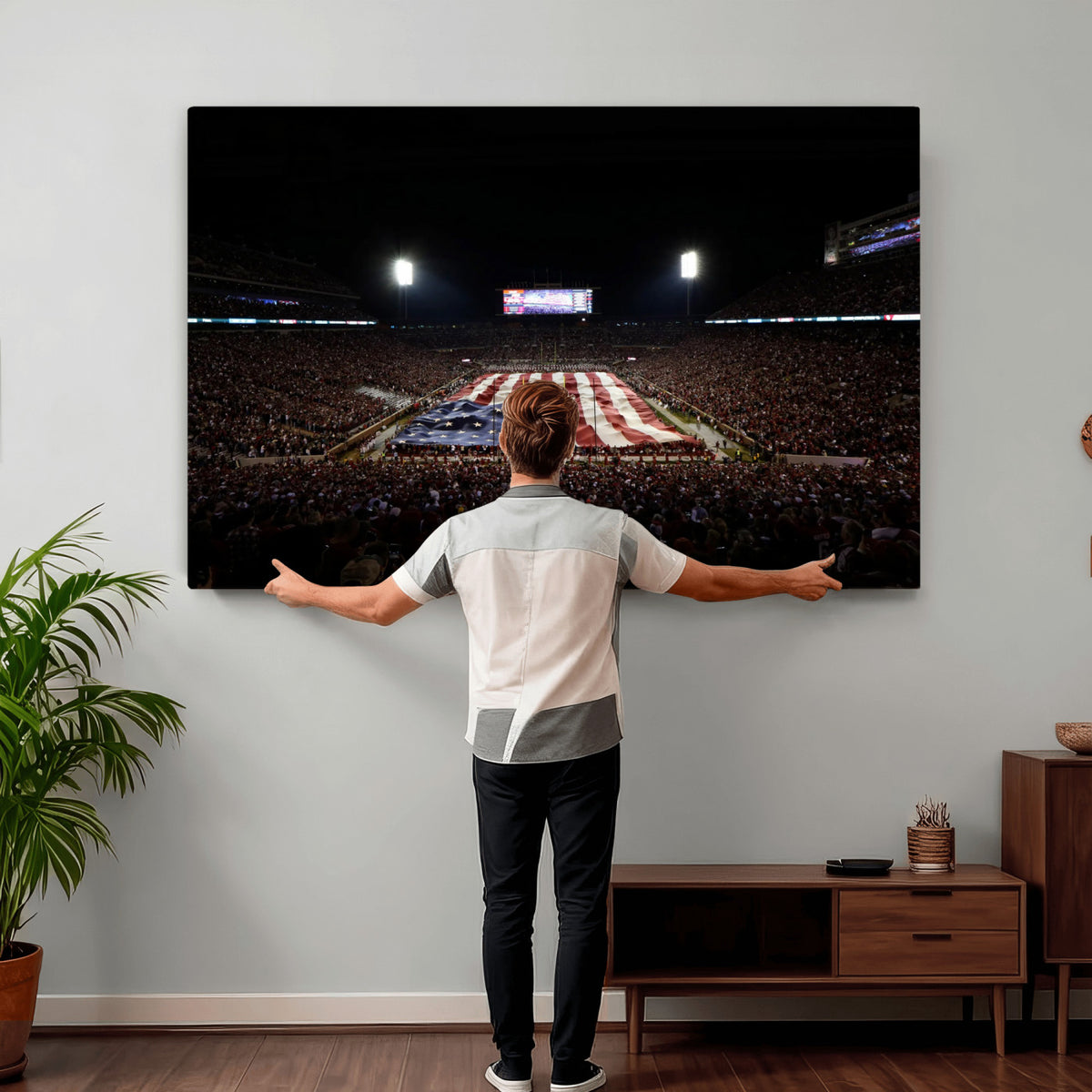 98418189-MGV-CV-36X24 - Oklahoma Memorial Stadium Wall Art Canvas Print – Oklahoma Sooners Football Artwork for Home, Office, and Sports Room Decor