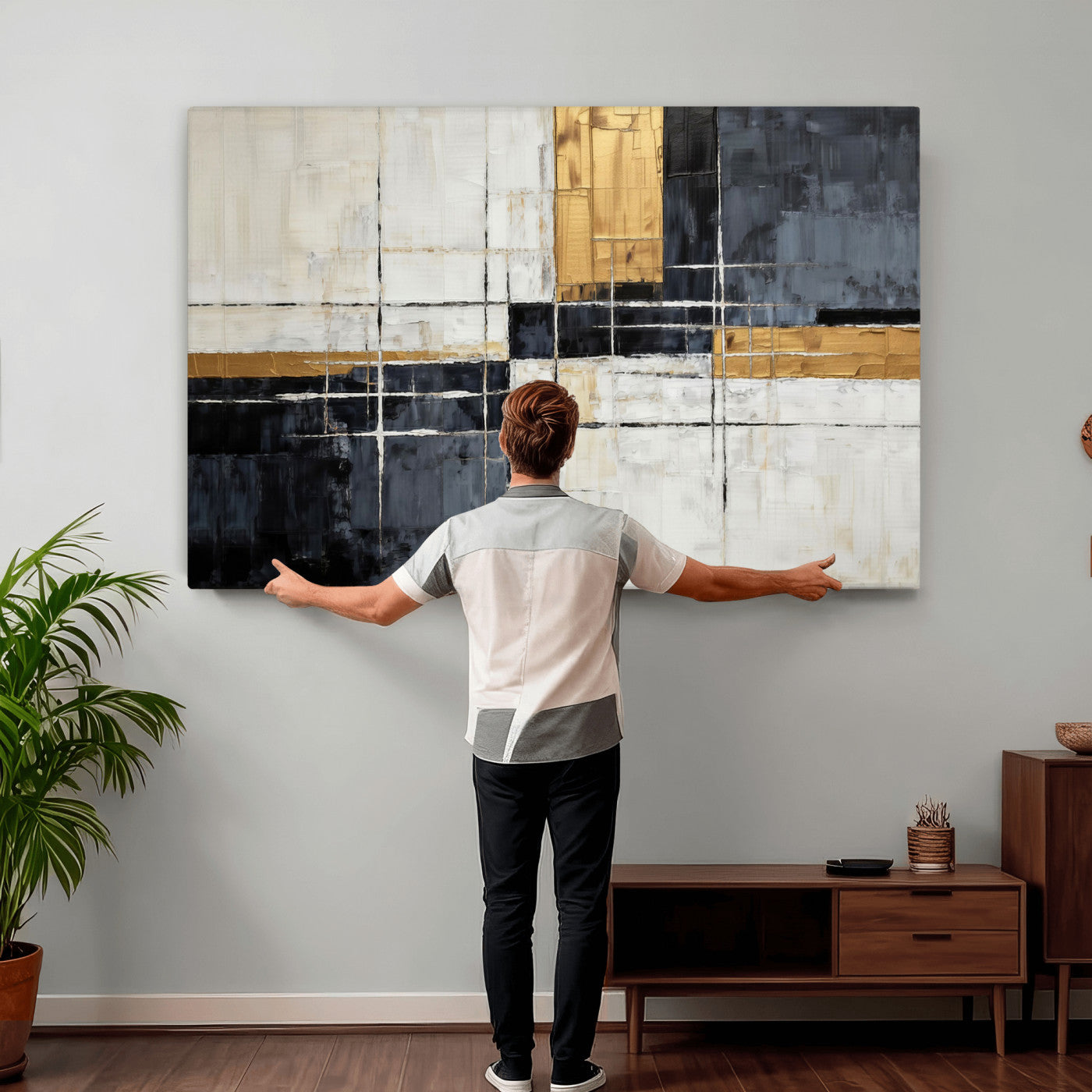 78975677-MGV-CV-36X24 - Gold Abstract Wall Art Canvas Print, Modern Luxury Geometric Painting Wall Decor for Living Room and Office