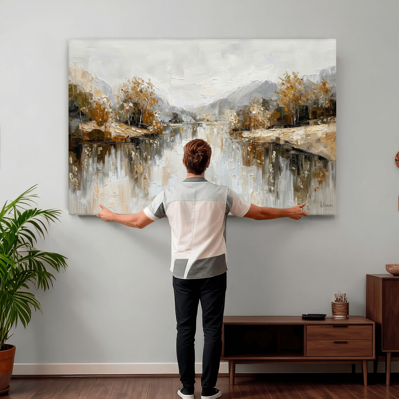 75820239-MGV-CV-36X24 - Abstract Landscape Wall Art Canvas Print, Modern Lake Printing Wall Decor for Contemporary Interiors