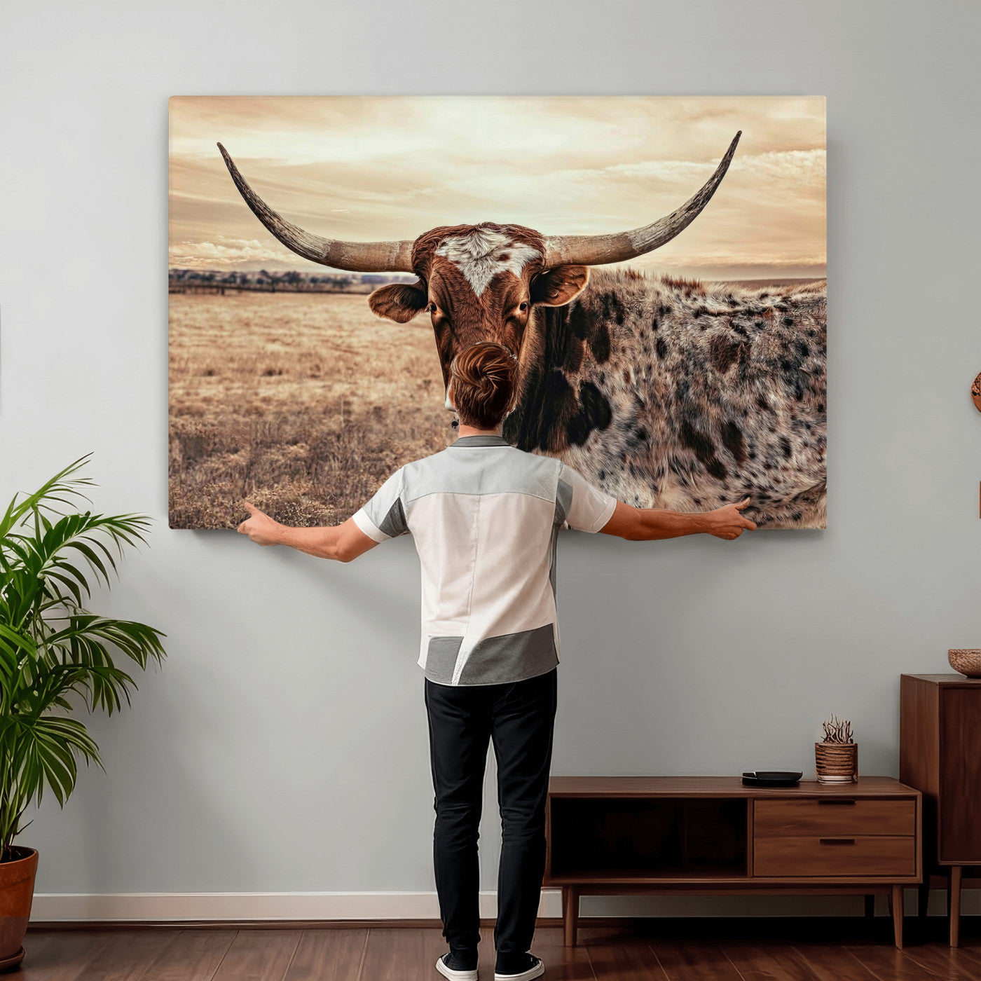 55805825-MGV-CV-36X24 - Texas Longhorn Wall Art Canvas Print – Western Cattle Ranch Artwork for Rustic Farmhouse Decor