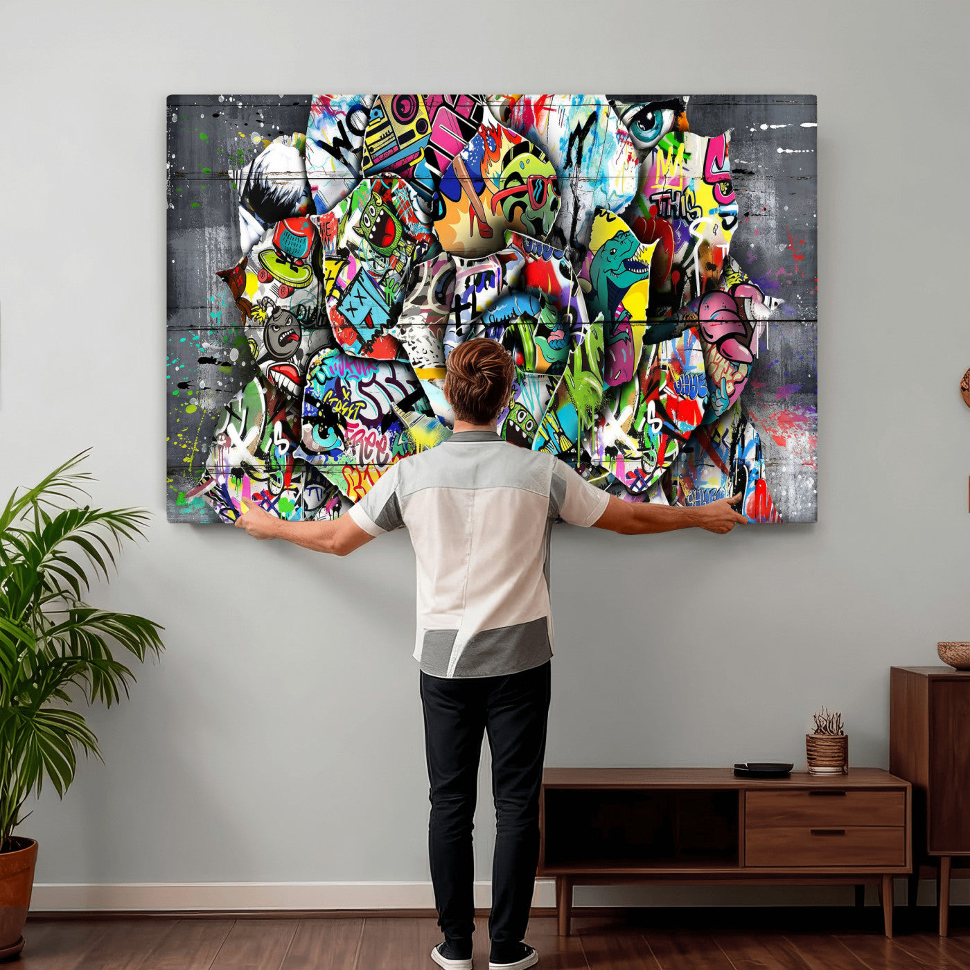 77553344-MGV-CV-36X24 - Abstract Graffiti Collage Street Art Wall Art Canvas Print, Colorful Urban Pop Art Canvas Print, Modern Graffiti Patchwork Contemporary Art Printing