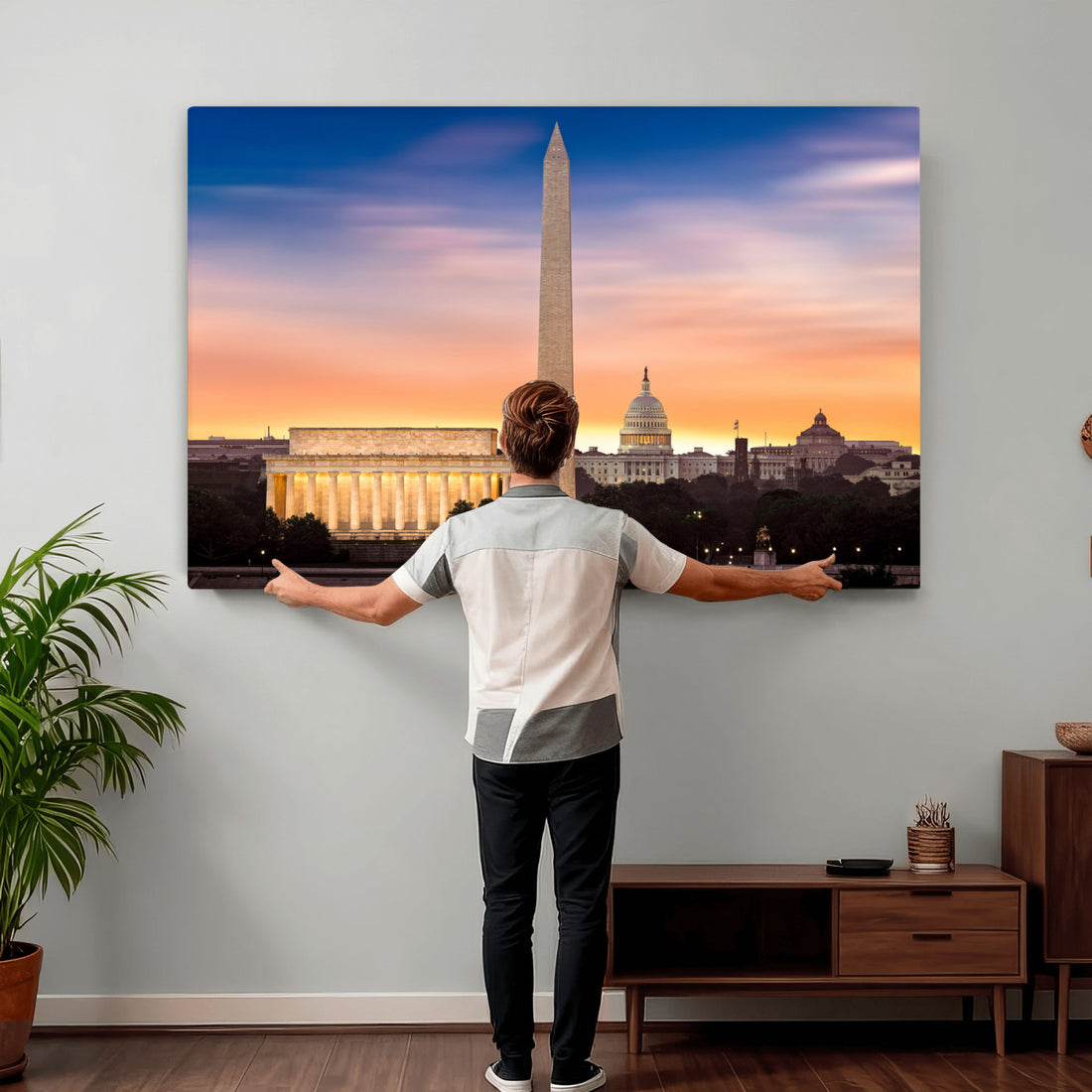Washington DC Skyline Wall Art Canvas Print | Lincoln Memorial, Washington Monument and Capitol