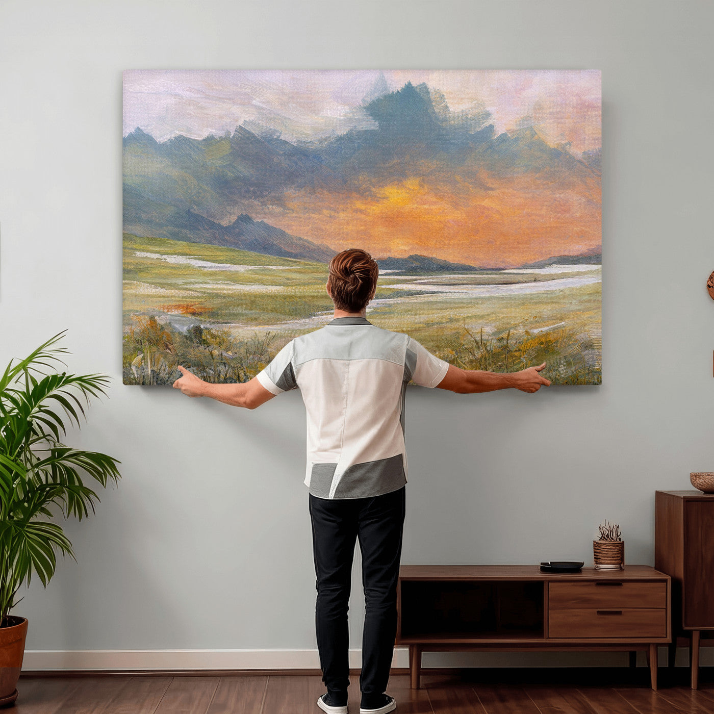 39892091-MGV-CV-36X24 - Mountain Sunset Wall Art Canvas Print Vintage Landscape Panorama Rustic Nature Decor