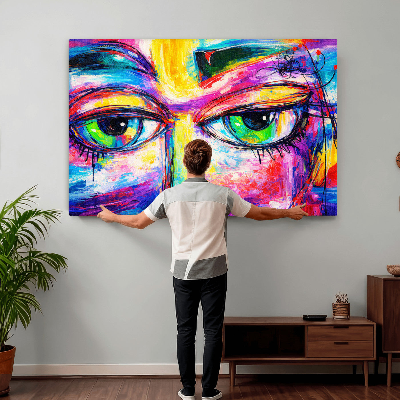 99390655-MGV-CV-36X24 - Colorful Abstract Face Wall Art Canvas Print – Modern Pop Art Portrait Artwork for Contemporary Living Room Decor