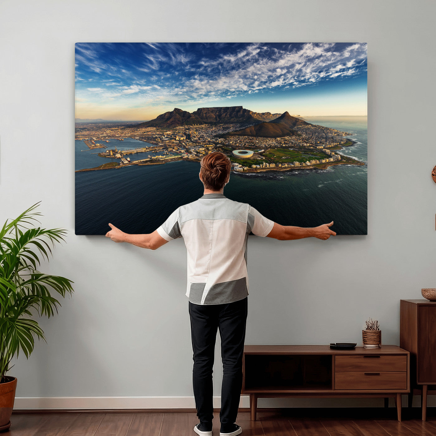 14654591-MGV-CV-36X24 - Cape Town Skyline Wall Art Canvas Print – Table Mountain Coastal Cityscape Artwork for Modern Office Decor