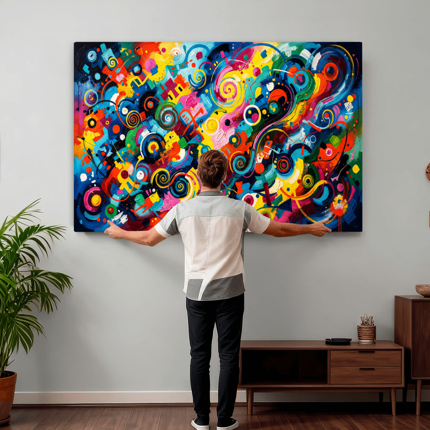 4712069R1-MGV-CV-36X24 - Geometric Abstract Wall Art Canvas Print, Bold Color Abstract Expressionist Painting Print, Modern Geometric Abstract Canvas Art