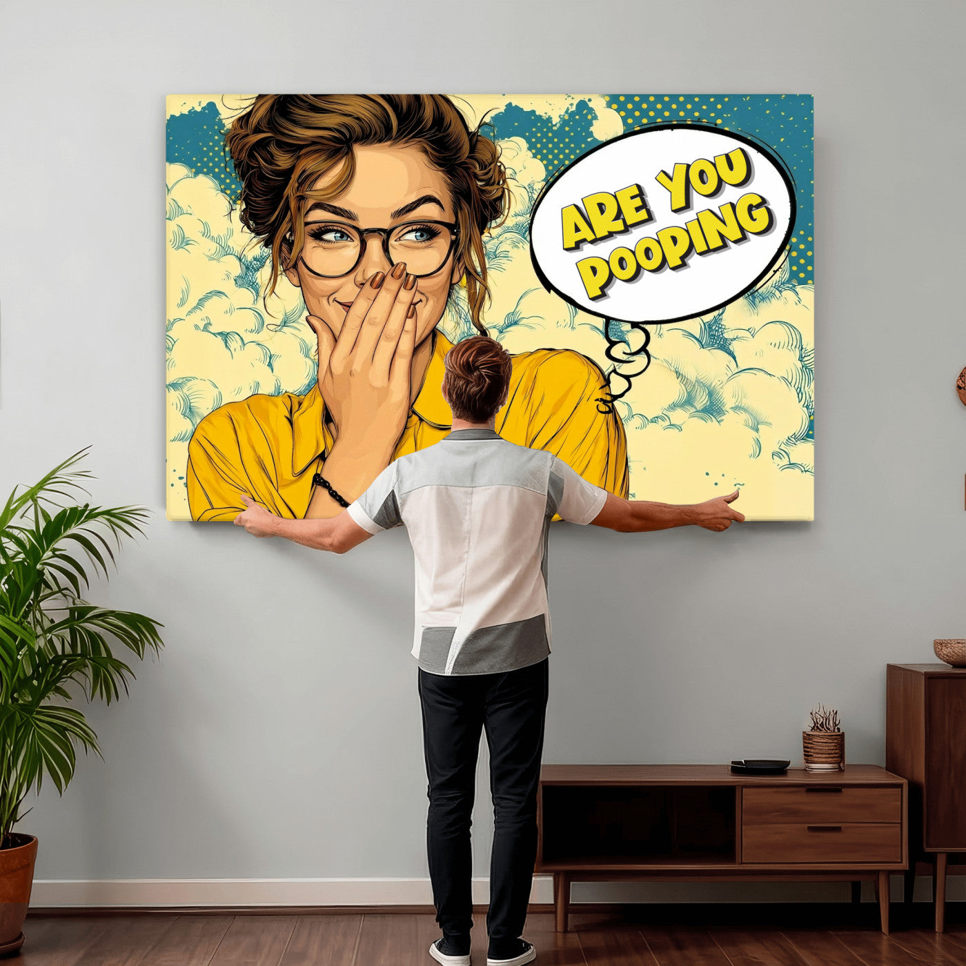 P79156505-MGV-CV-36X24 - Pop Art Print Bathroom Sign Wall Art Canvas Print — Funny Bathroom Canvas | Comic Style Toilet Wall Decor | Humor Gift | Are you Pooping