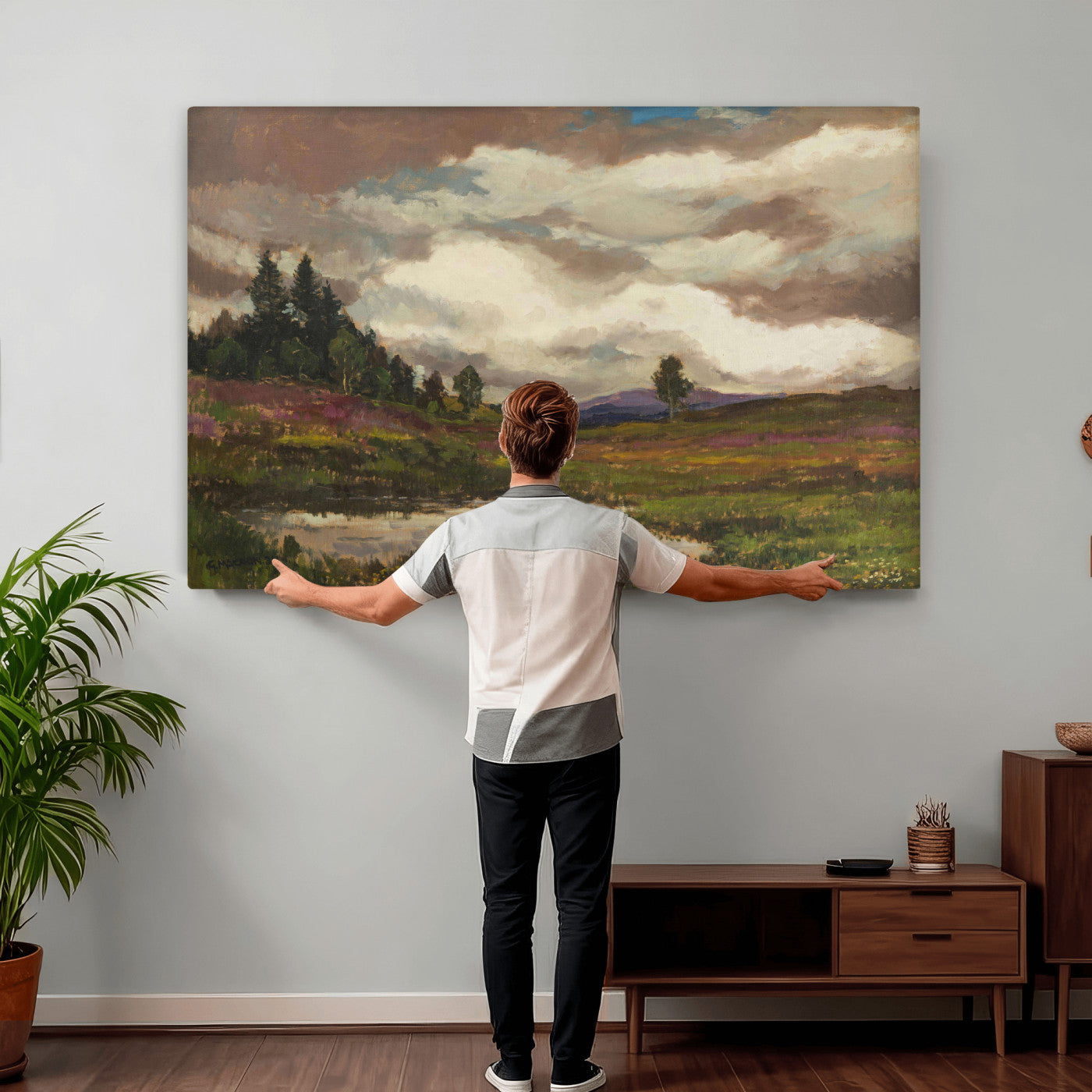 96795851-MGV-CV-36X24 - Gustav Macoun Heathland Canvas Print, Czech Landscape Oil Painting Reproduction, Purple Heather Moorland Art, Vintage European Nature Decor