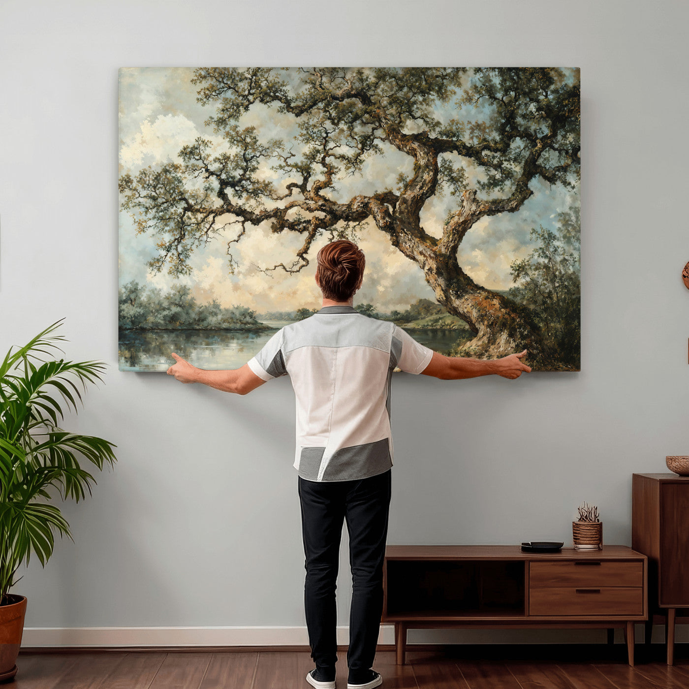 63857726-MGV-CV-36X24 - Old Oak Tree Canvas Wall Art, Turner Inspired Romantic Landscape Print, Vintage Nature Painting, Living Room Wall Decor, Antique Style Tree Art