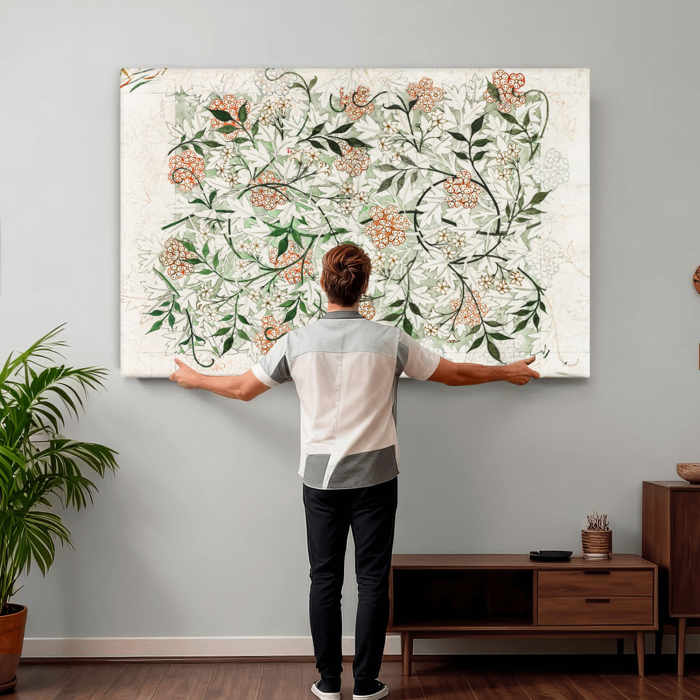 17622011W-MGV-CV-36X24 - William Morris Jasmine Flower Wall Art Canvas Print, Botanical Floral Canvas Print, Vintage Cottagecore Wall Decor, Framed Nature Artwork Ready to Hang