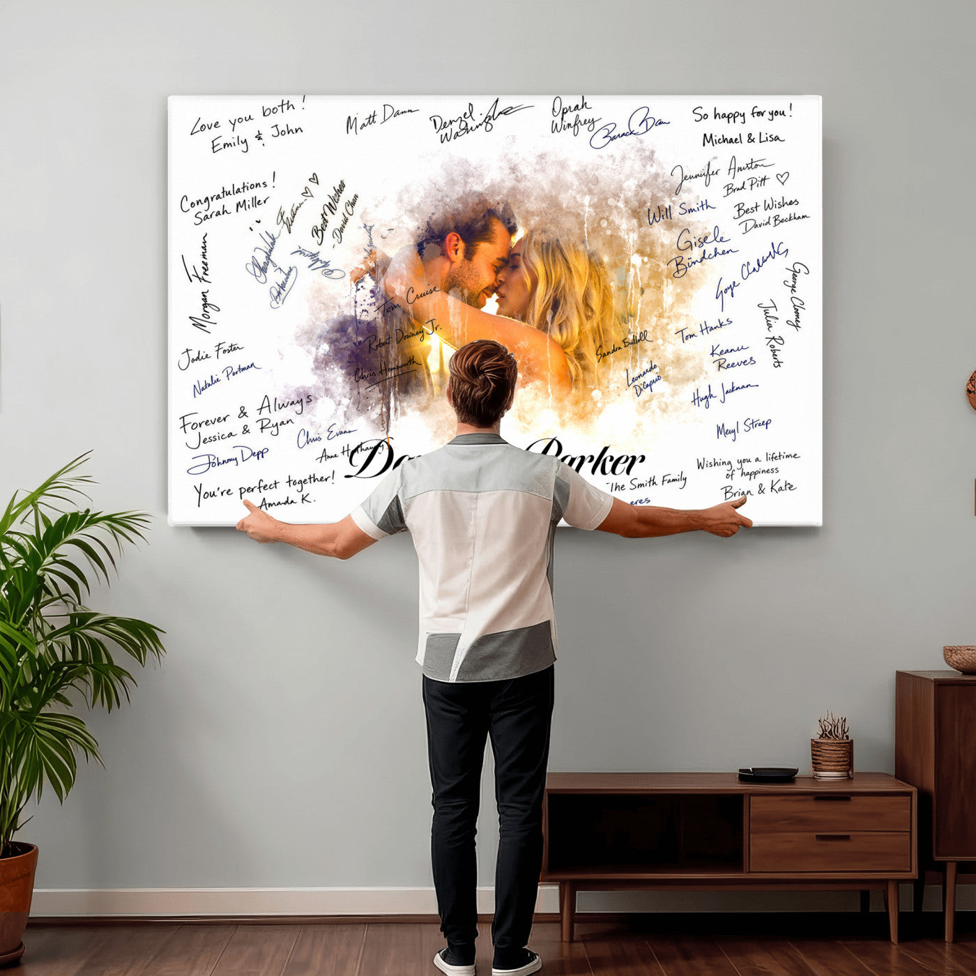 74713307-MGV-CV-36X24 - Wedding Guest Book Alternative Wall Art Canvas Print, Personalized Wedding Signature Poster, Custom Couple Photo Guestbook Canvas, Bridal Shower Reception Decor