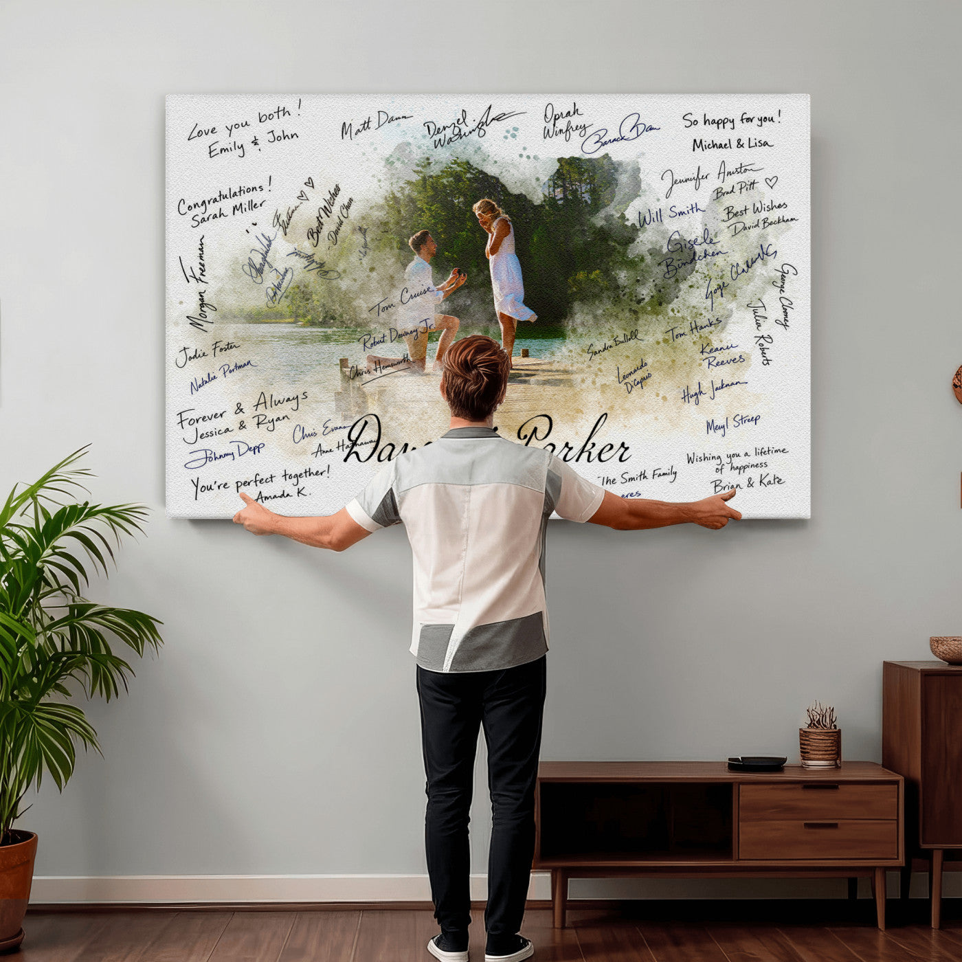 14326128-MGV-CV-36X24 - Wedding Guest Book Alternative Wall Art Canvas Print, Personalized Wedding Signature Poster, Custom Couple Photo Guestbook Canvas, Bridal Shower Reception Decor