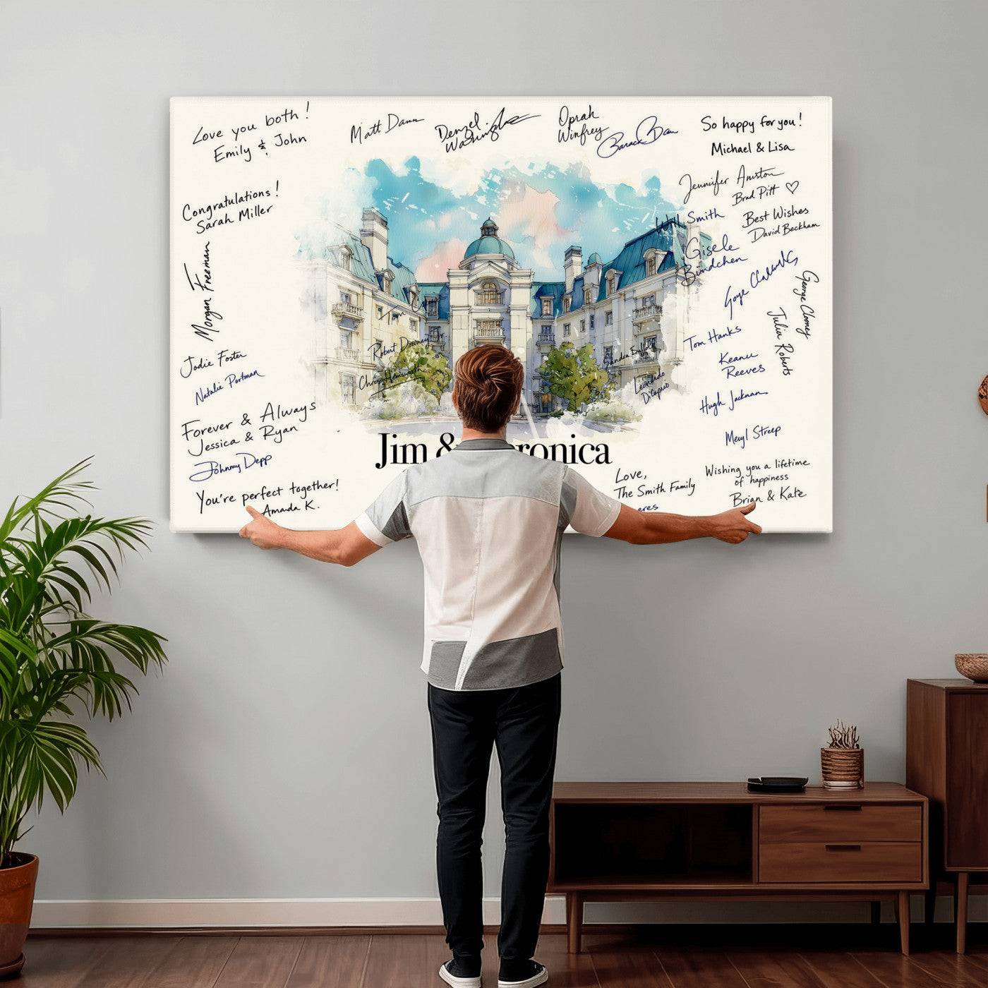 92760374-MGV-CV-36X24 - Wedding Guest Book Alternative Wall Art Canvas Print, Personalized Wedding Signature Poster, Custom Couple Photo Guestbook Canvas