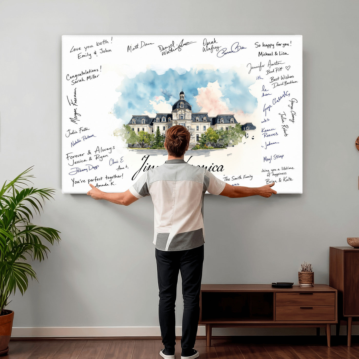 38232057-MGV-CV-36X24 - Wedding Guest Book Alternative Wall Art Canvas Print, Personalized Wedding Signature Poster, Custom Couple Photo Guestbook Canvas