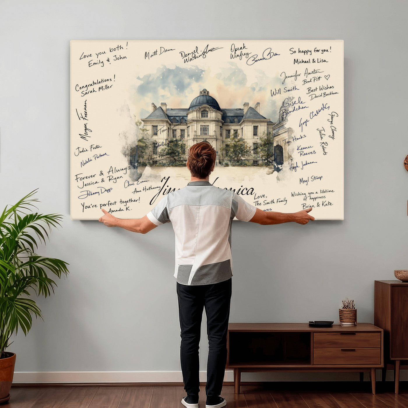17002059-MGV-CV-36X24 - Wedding Guest Book Alternative Wall Art Canvas Print, Personalized Wedding Signature Poster, Custom Couple Photo Guestbook Canvas