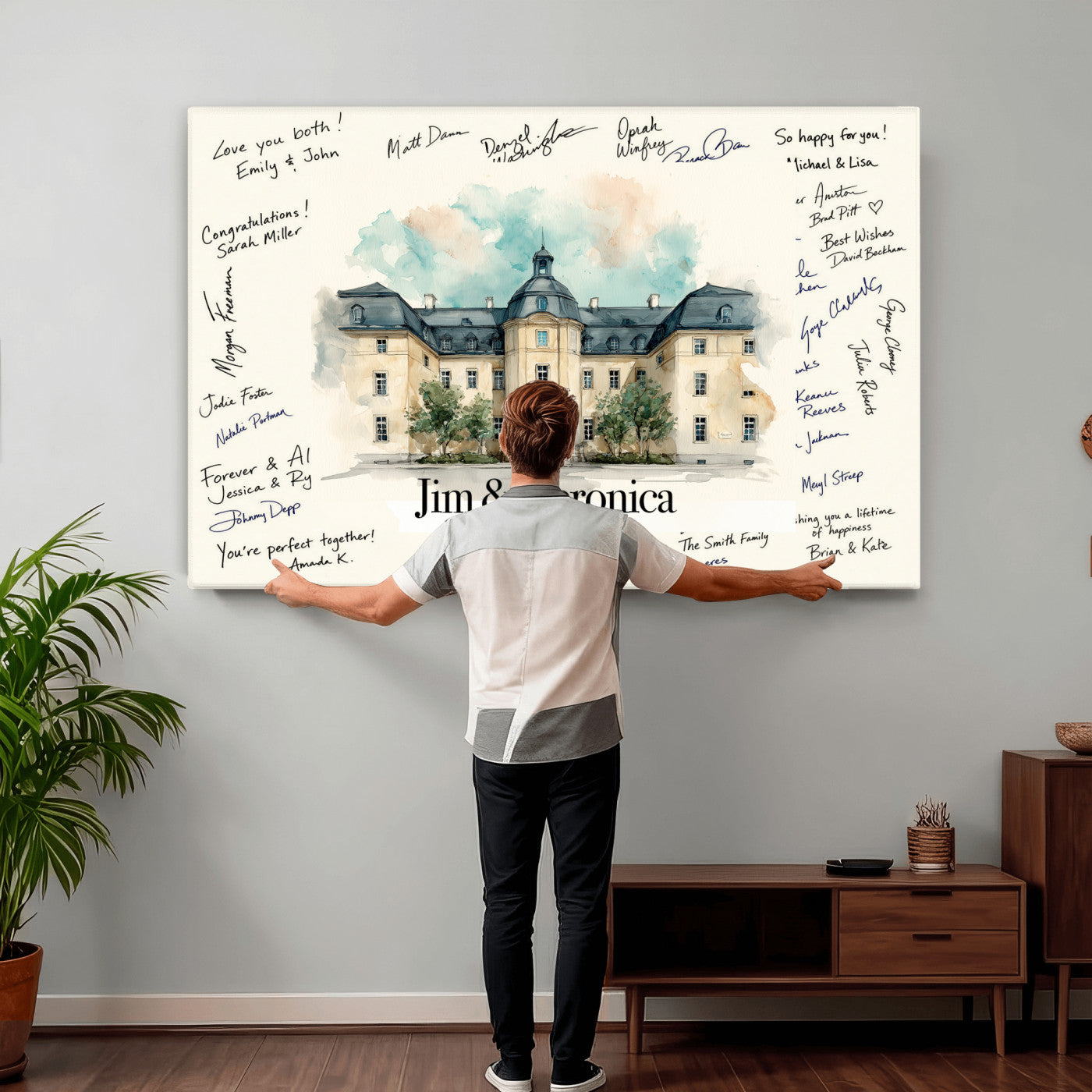 13409147-MGV-CV-36X24 - Wedding Guest Book Alternative Wall Art Canvas Print, Personalized Wedding Signature Poster, Custom Couple Photo Guestbook Canvas