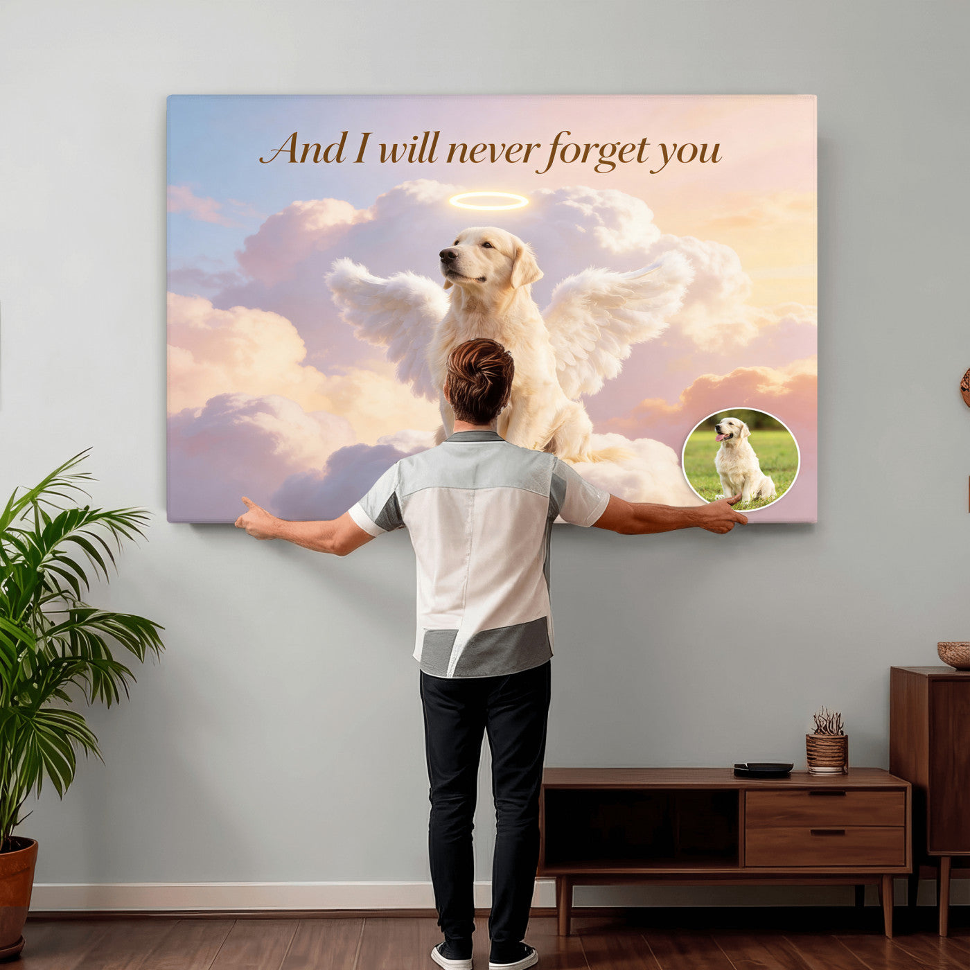 70743146-MGV-CV-36X24 - Pet Memorial Wall Art Canvas Print, Custom Dog Memorial Portrait, Personalized Angel Pet Loss Gift, Angel Wings Puppy Print