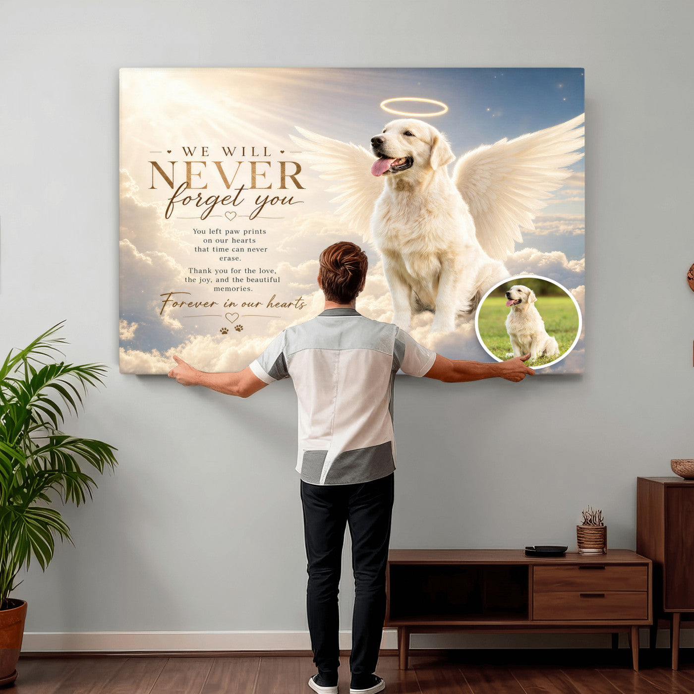 60312671-MGV-CV-36X24 - Pet Memorial Wall Art Canvas Print, Custom Dog Memorial Portrait, Personalized Angel Pet Loss Gift, Angel Wings Puppy Print