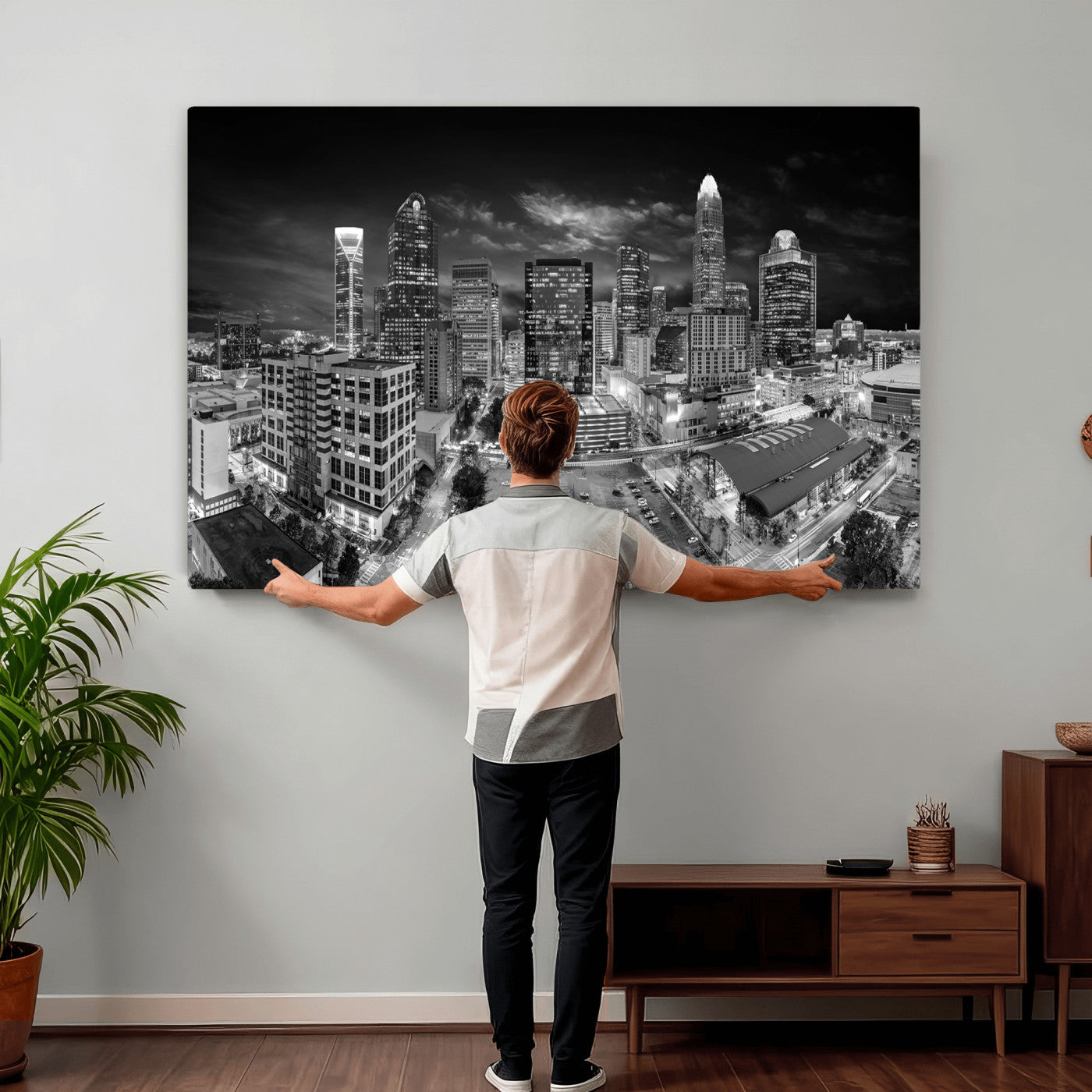 60105075-MGV-CV-36X24 - Charlotte Skyline Canvas Wall Art Print – North Carolina Cityscape Photography Print
