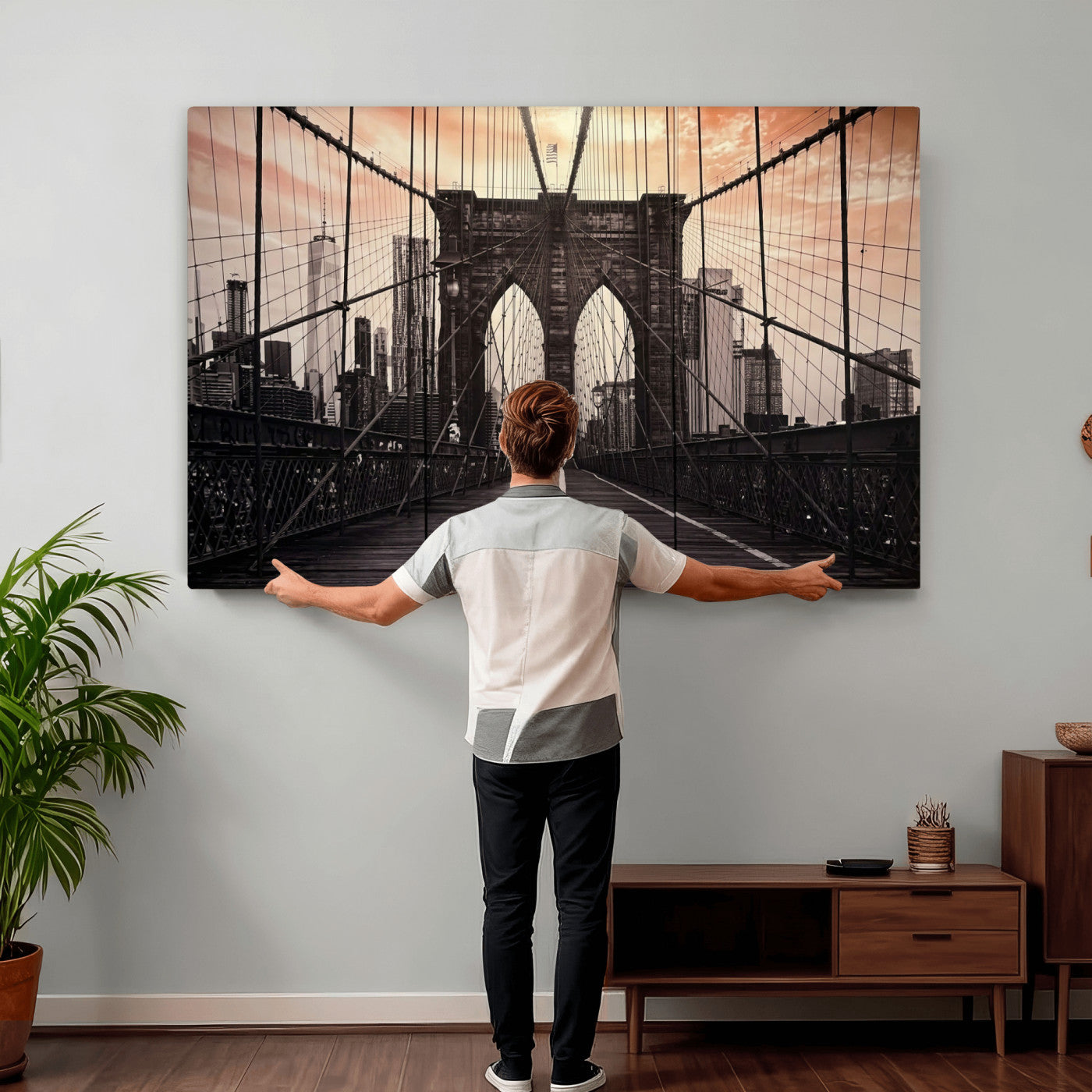 93226664-MGV-CV-36X24 - Brooklyn Bridge Canvas Wall Art, New York City Skyline Photography Print, NYC Landmark Urban Decor Artwork