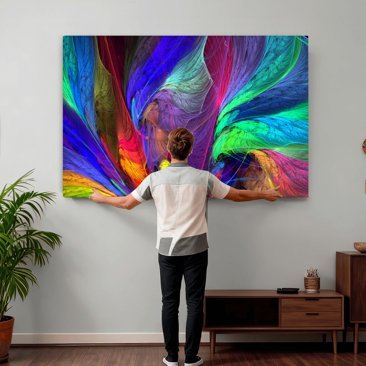376925791-MGV-CV-36X24 - Colorful Abstract Canvas Wall Art, Rainbow Swirl Fractal Print, Bold Multicolor Living Room Decor, Vibrant Energy Art, Large Abstract Wall Art