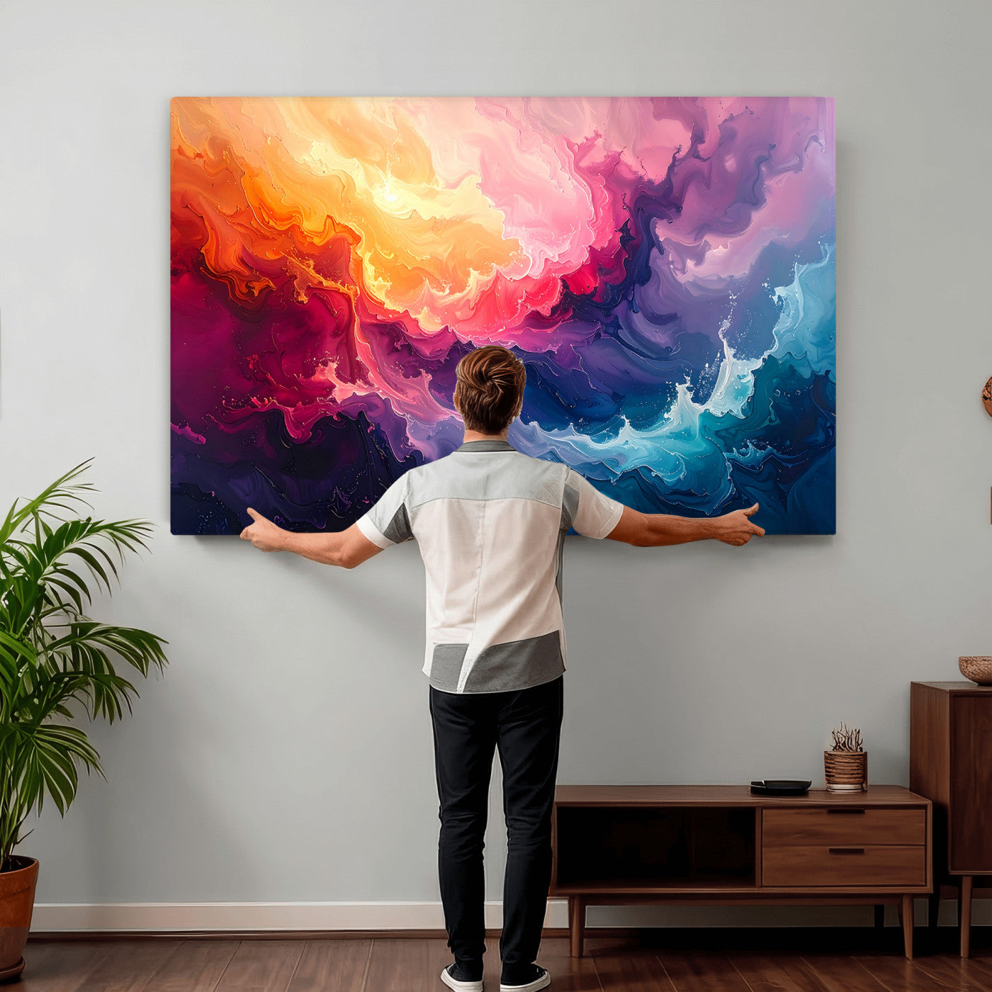 16157633-MGV-CV-36X24 - Large Colorful Abstract Canvas Wall Art Print, Vibrant Popup Color Art Print