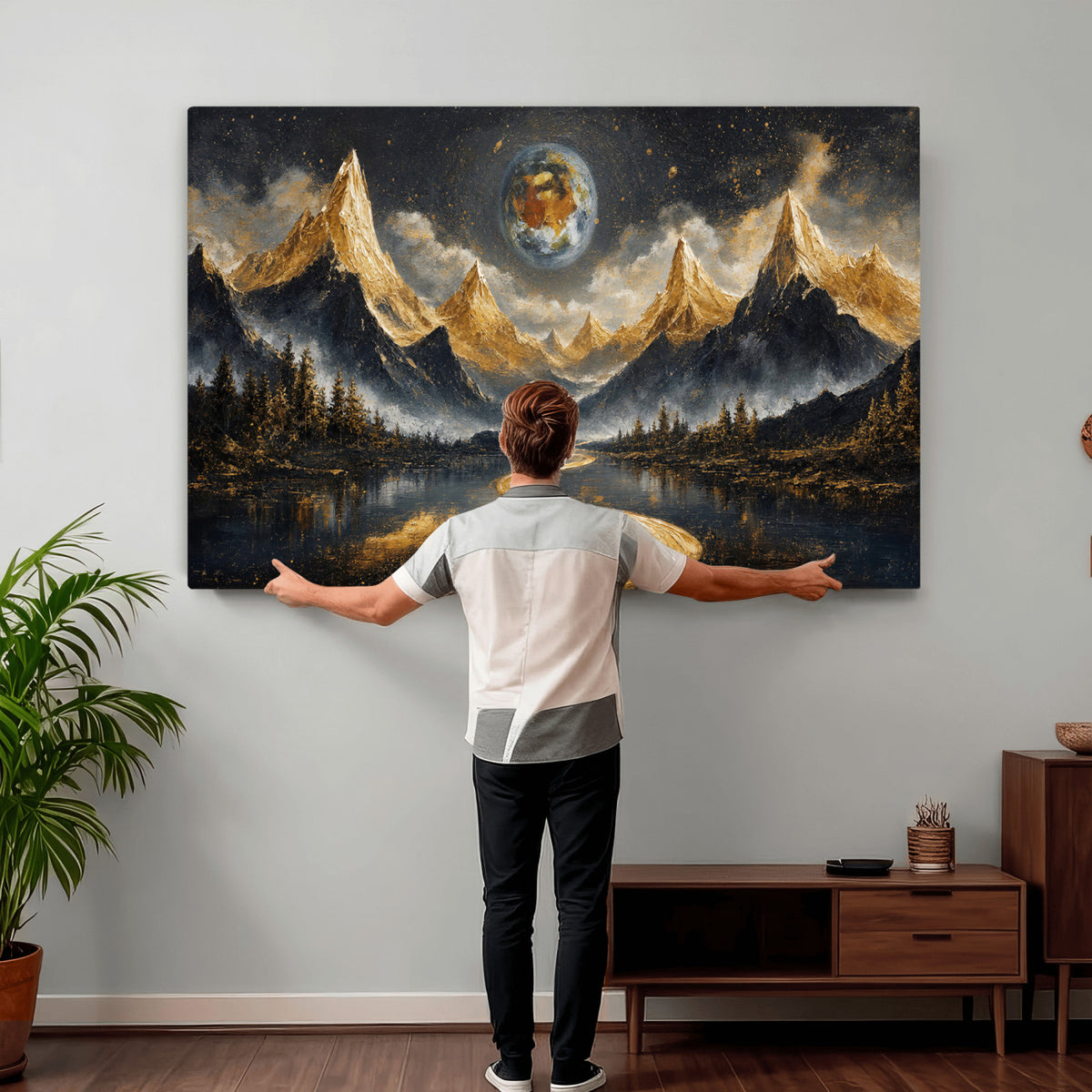 34202127-MGV-CV-36X24 - Abstract Mountain Wall Art Canvas Print Modern Landscape Painting Print