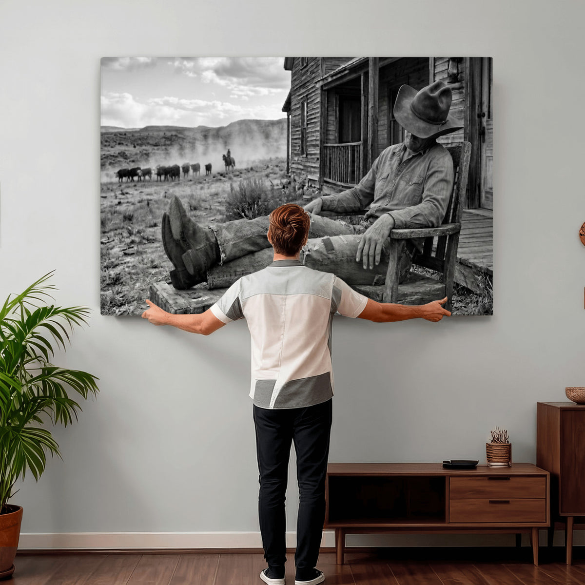 94461975S-MGV-CV-36X24 - Vintage Sleeping Cowboy Wall Art Canvas Print, Western Home Decor