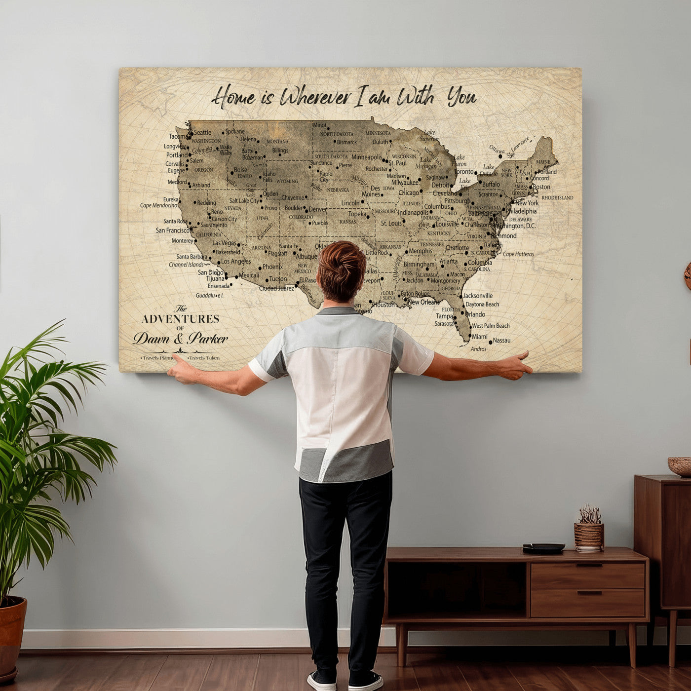 19102499U-MGV-CV-36X24 - Personalized USA Push Pin Travel Map Canvas for Adventure Wall Decor