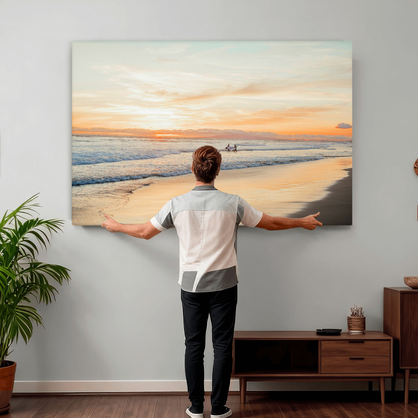 38131619-MGV-CV-36X24 - Beach Sunset Canvas Wall Art Print, Ocean Waves Landscape, Coastal Photography, Seascape Wall Decor, Ready to Hang