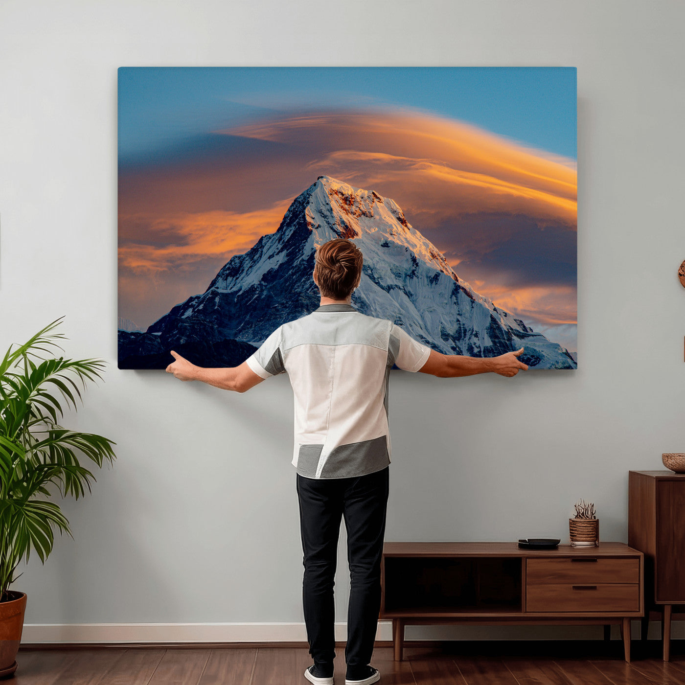 73810927-MGV-CV-36X24 - Snow Mountain Canvas Wall Art Print, Alpine Peak Landscape, Winter Nature Photography, Large Mountain Decor, Ready to Hang