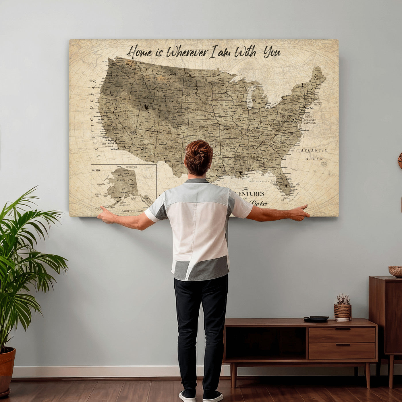 25440520-MGV-CV-36X24 - Personalized United States Map Canvas Wall Art with Push Pins Detailed