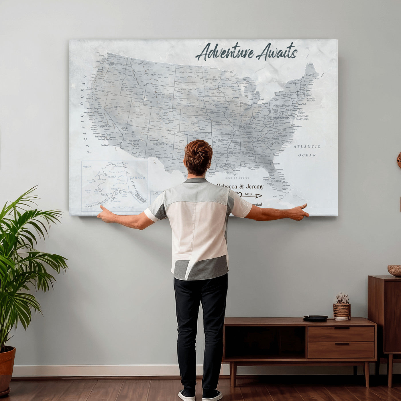 66120672-MGV-CV-36X24 - Personalized America Push Pin Travel Map Canvas Wall Art for Custom Family Gift