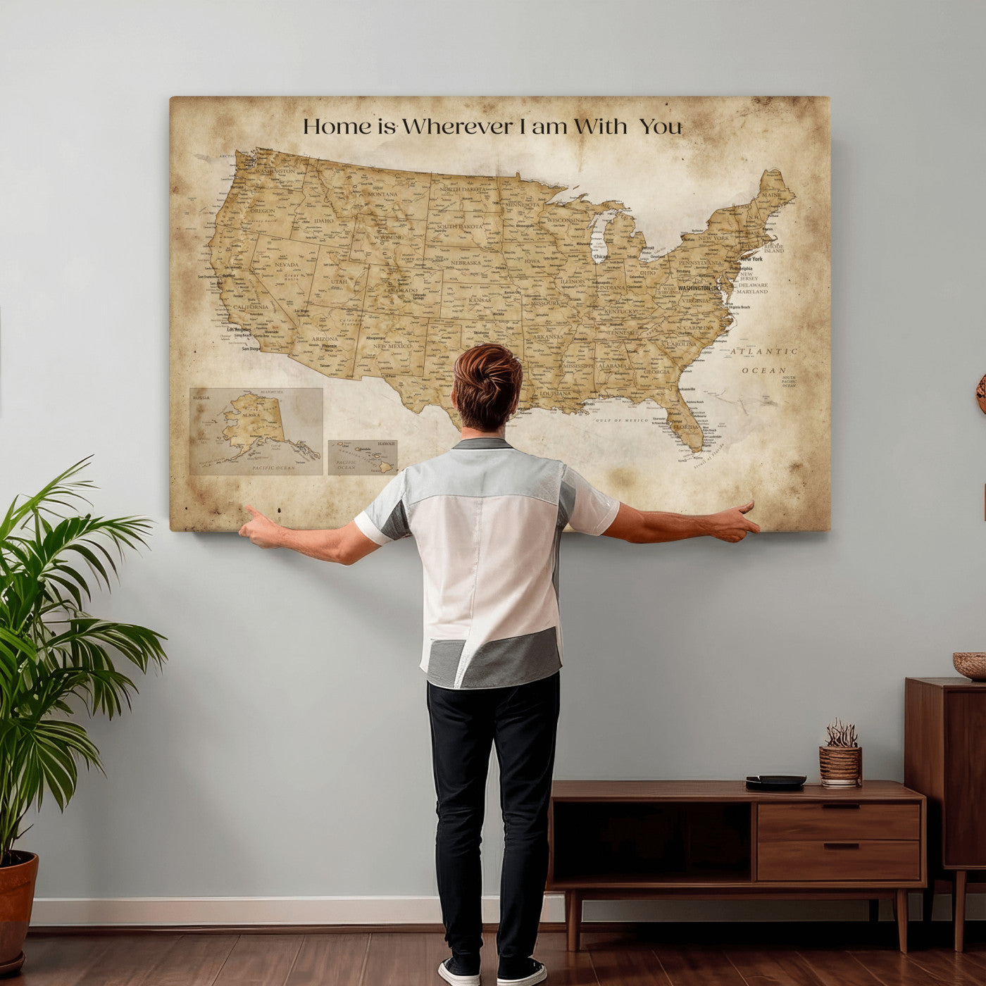 80624553-MGV-CV-36X24 - Personalized USA Push Pin Travel Map Canvas Wall Art Custom Family Gift