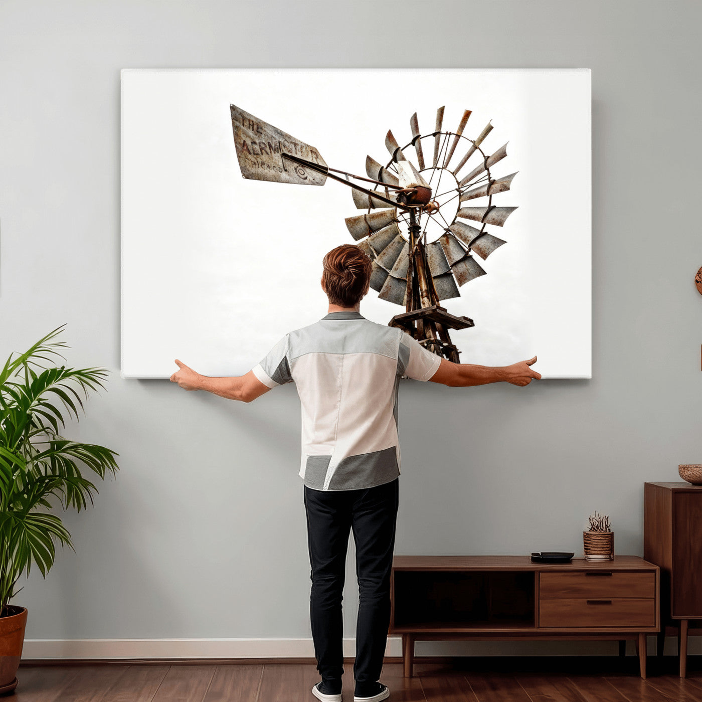 99806928-MGV-CV-36X24 - Rustic Farmhouse Windmill Canvas Wall Art Vintage Western Farmhouse Print