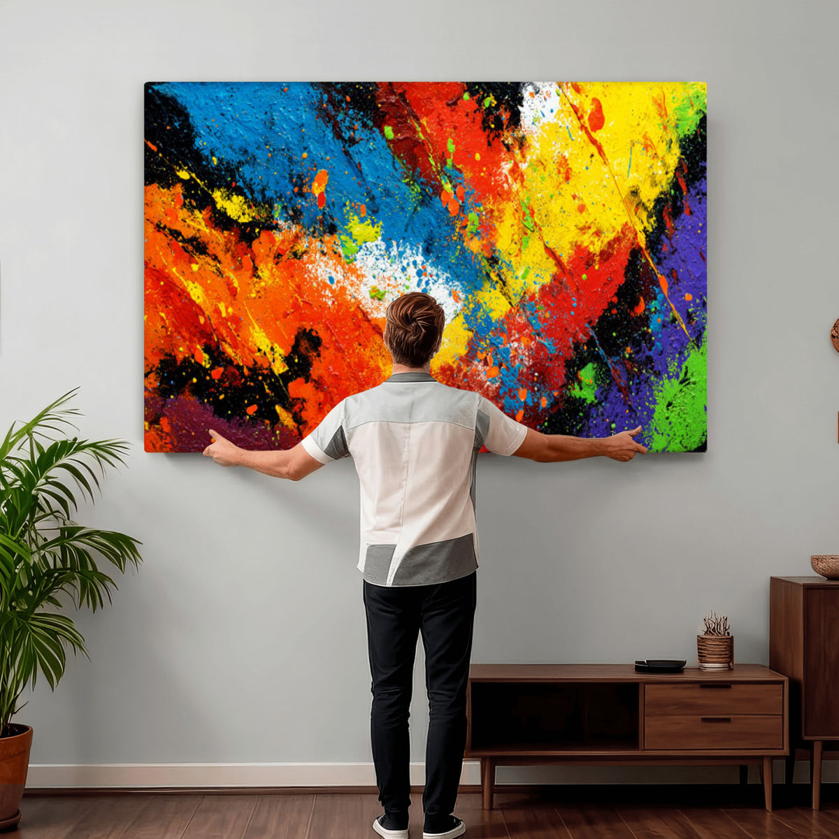 74888753-MGV-CV-36X24 - Vibrant Blue Abstract Canvas Wall Art Colorful Impasto Oil Painting Print