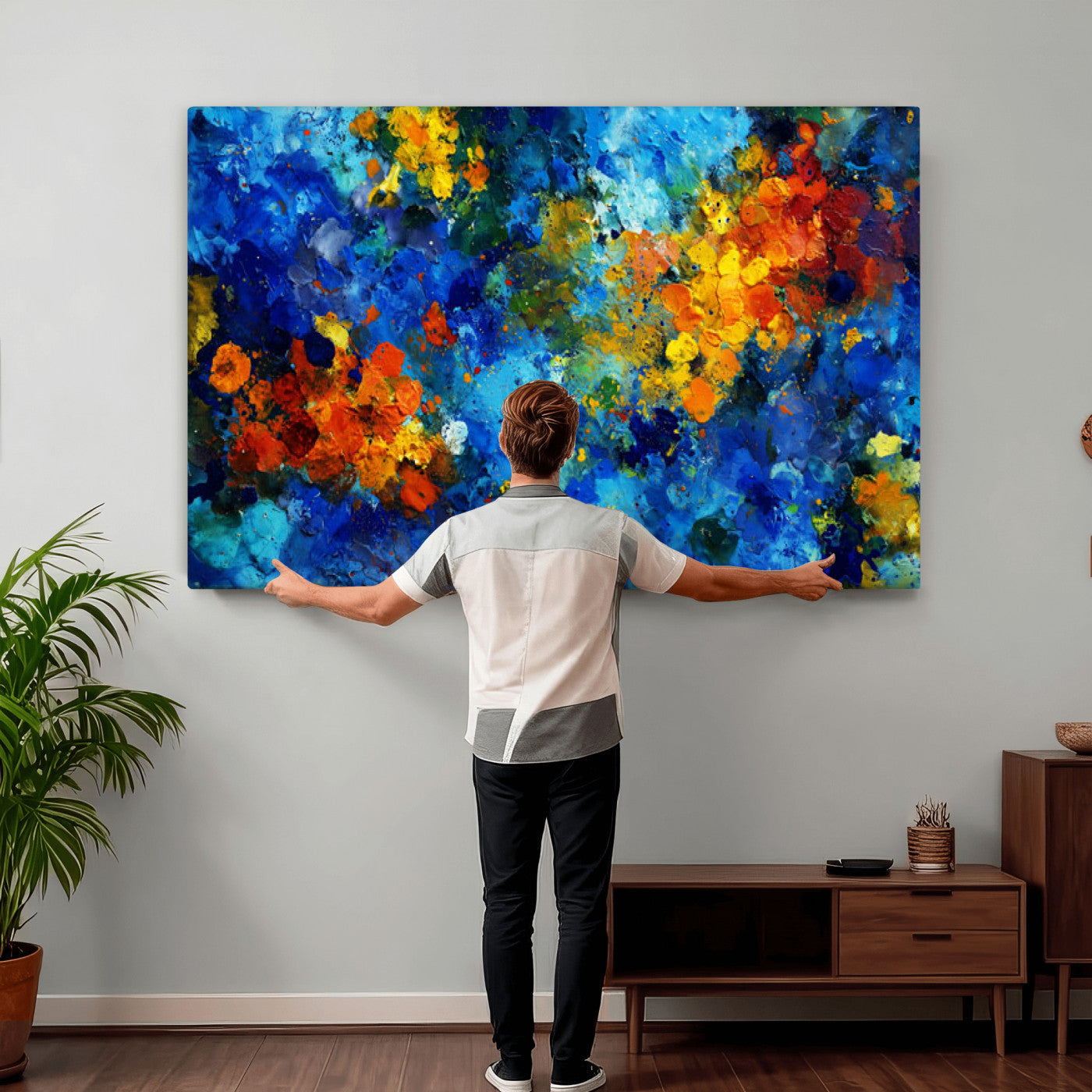 52431611-MGV-CV-36X24 - Vibrant Blue Abstract Canvas Wall Art Colorful Impasto Oil Painting Print
