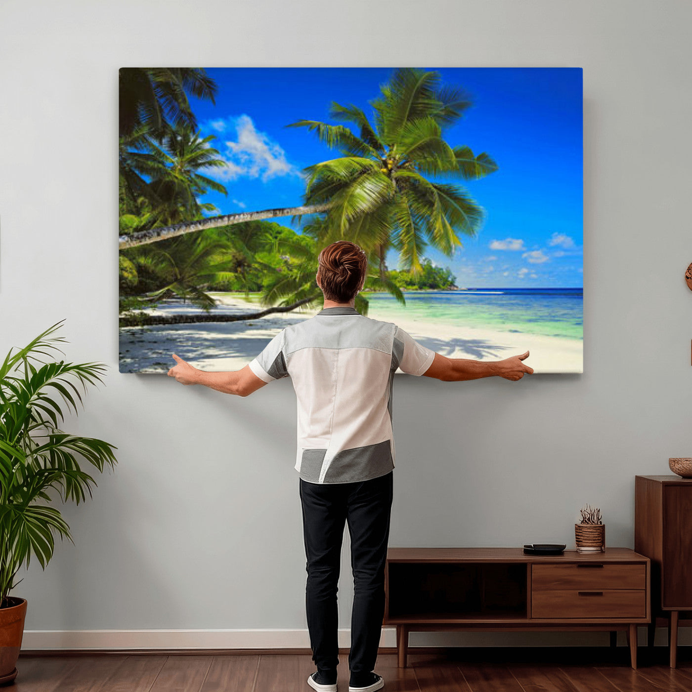 20475280-MGV-CV-36X24 - Tropical Island Coconut Palm Trees Wall Art Canvas Print - Turquoise Beach Print for Nautical Home Decor