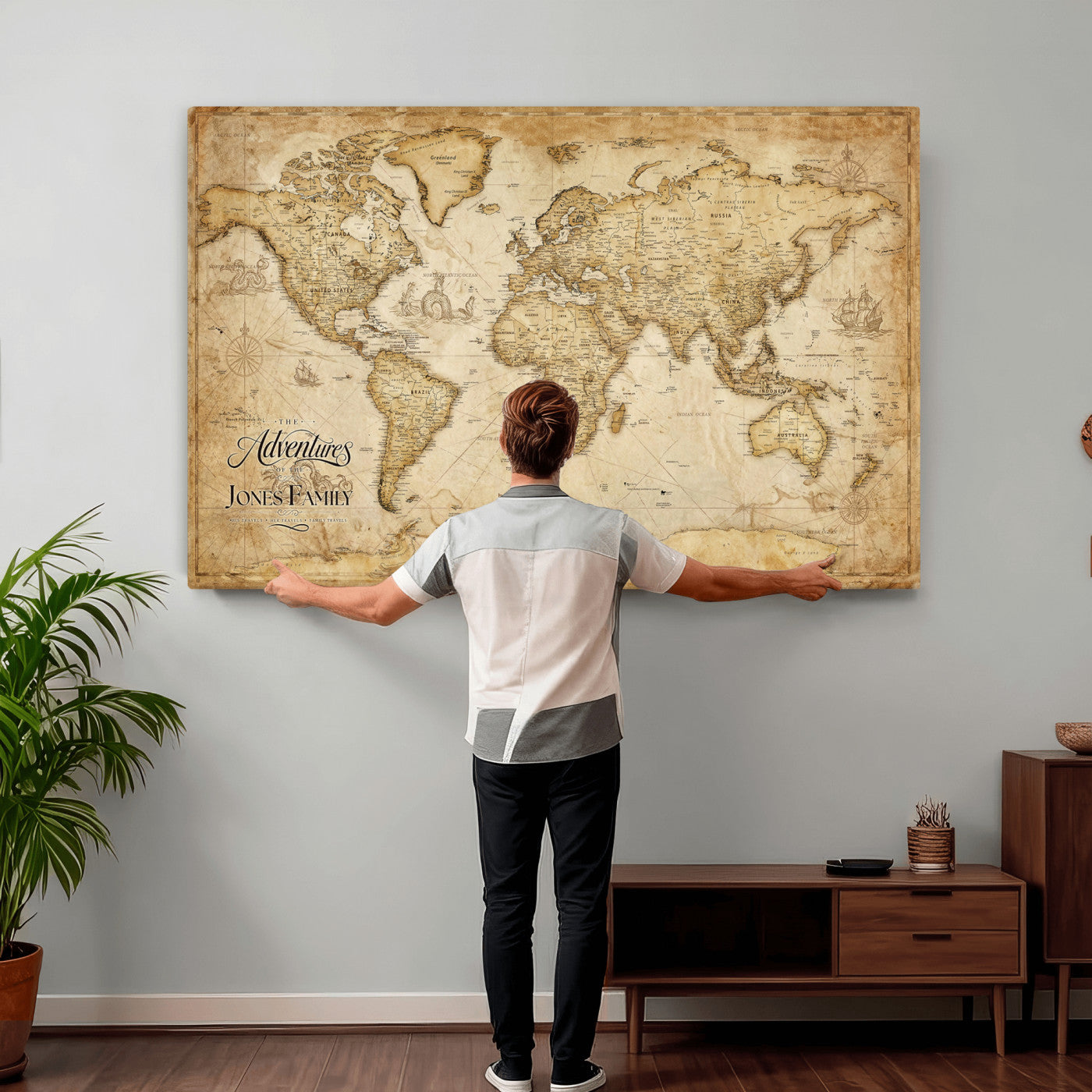 60956619-MGV-CV-36X24 - Custom Push Pin World Map Canvas Print – Personalized Travel Map Wall Art